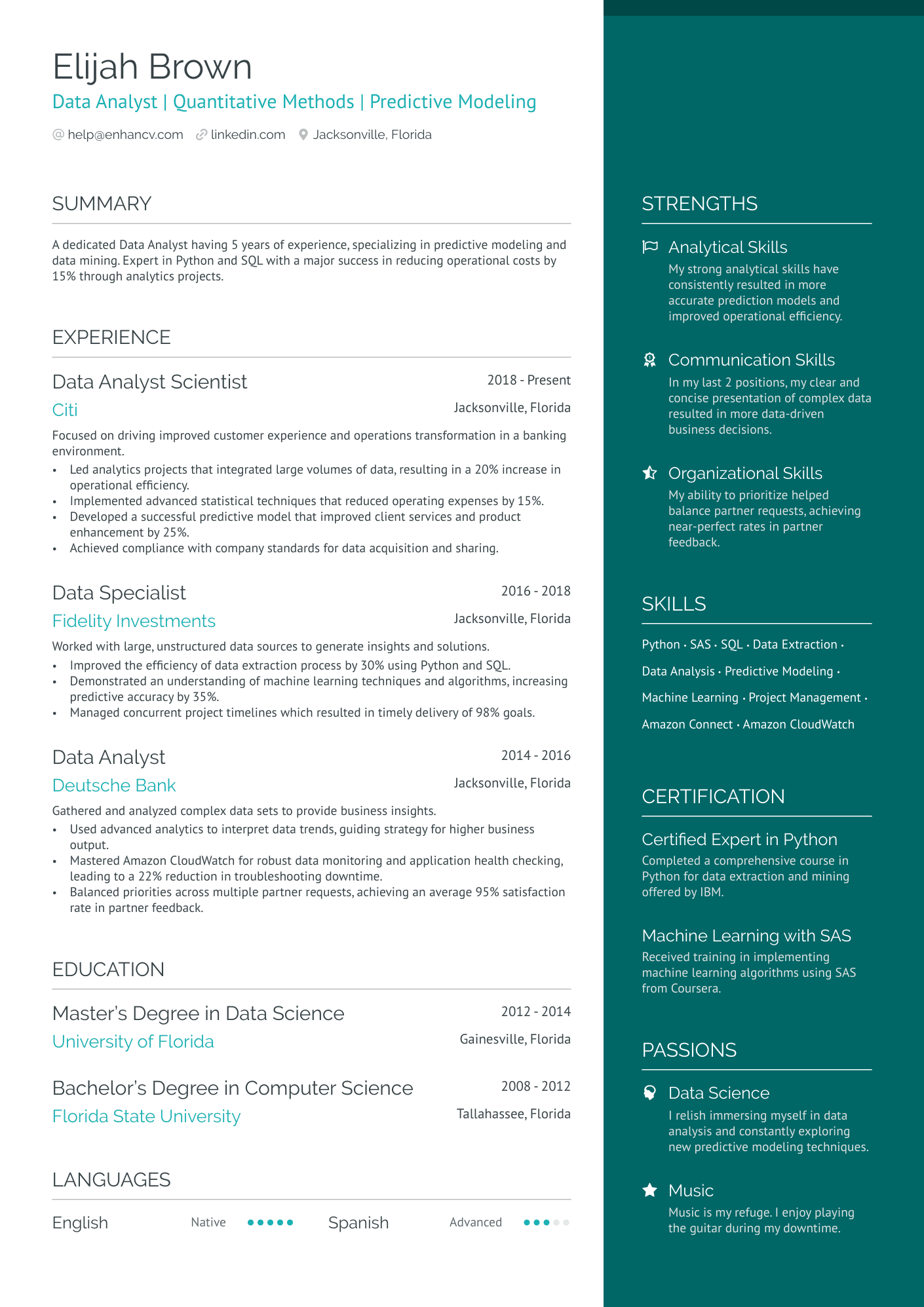 Data Analytics Scientist Resume Example