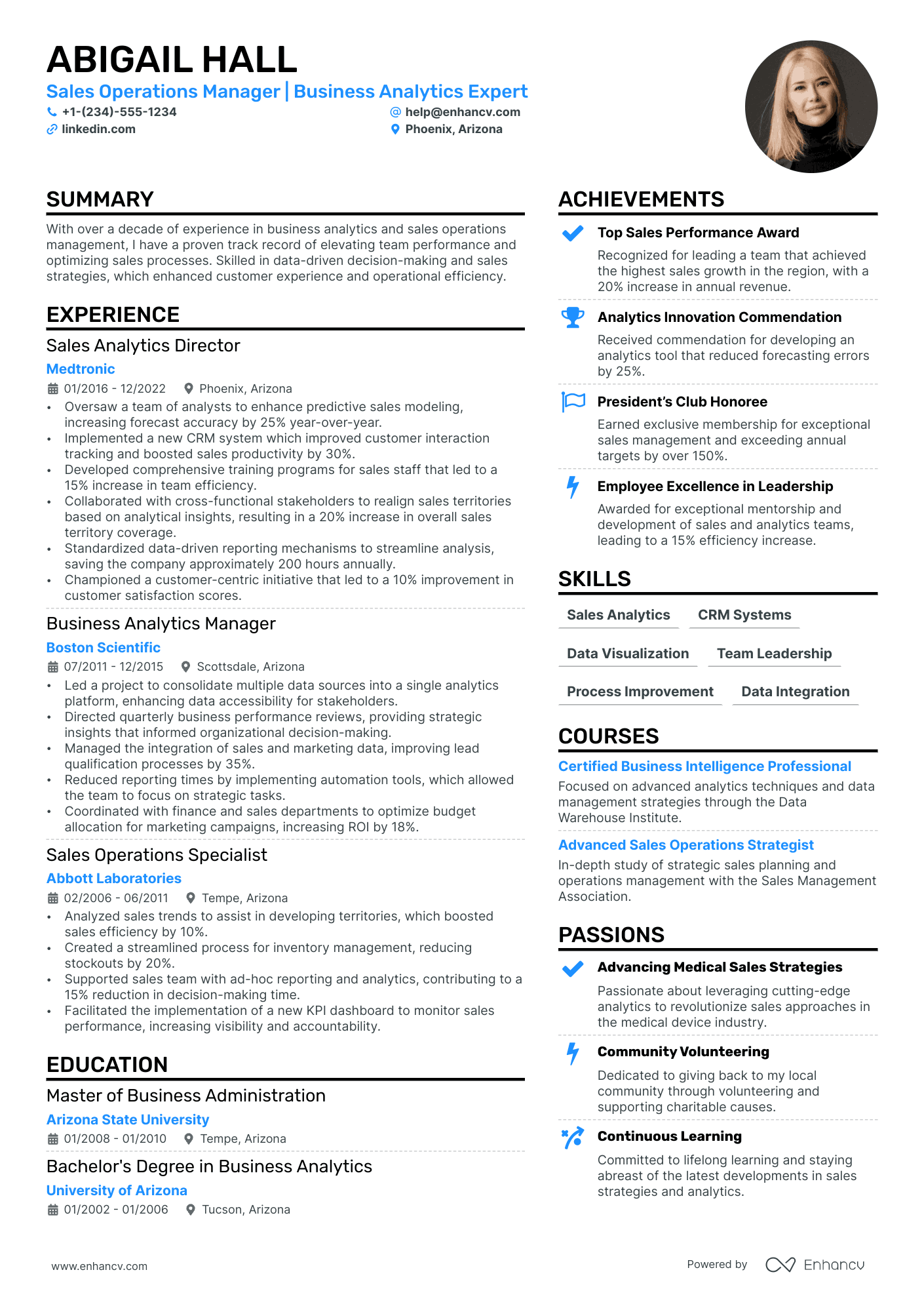 Sales Operations Manager Resume Example