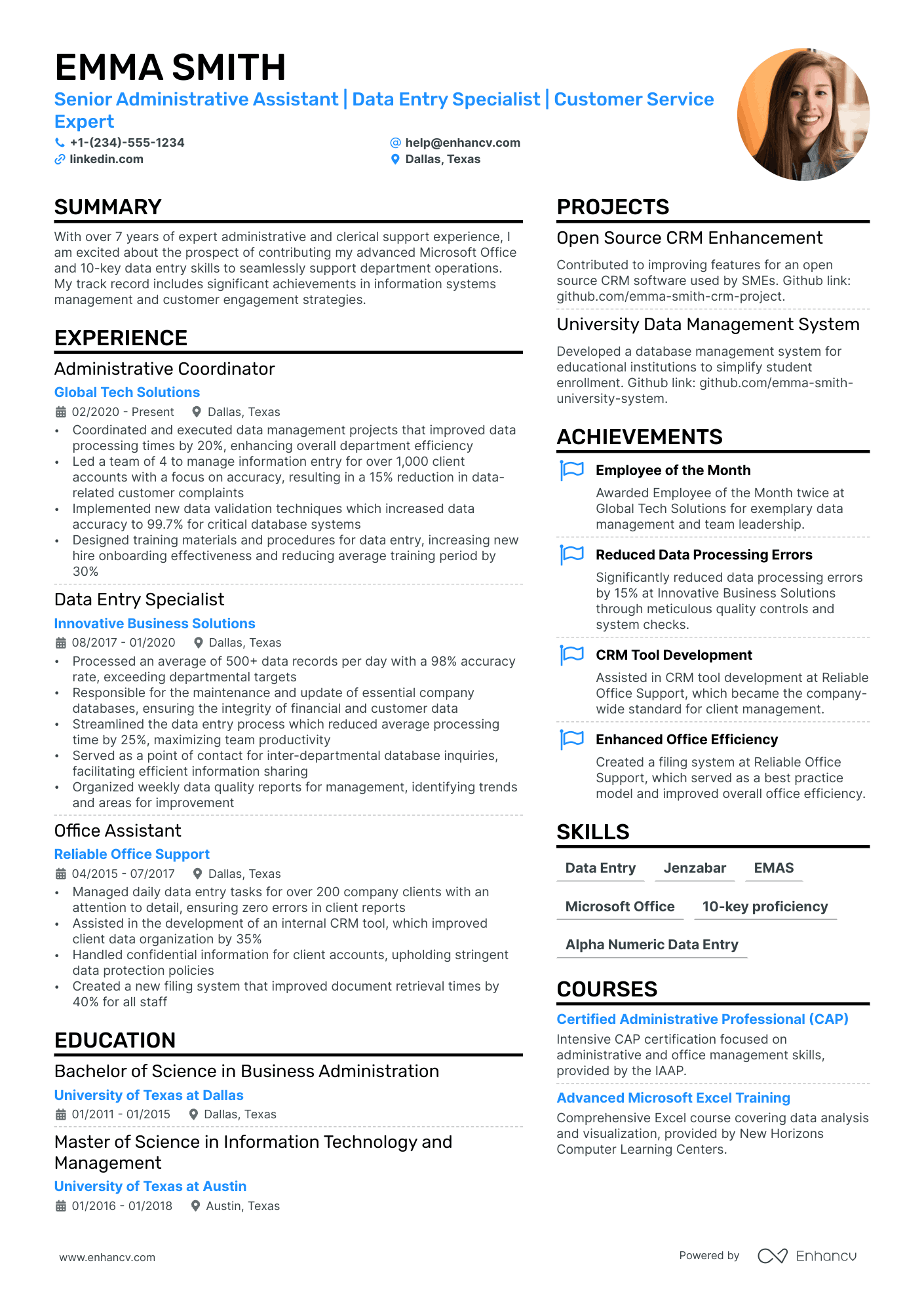 Data Entry Clerk Resume Example