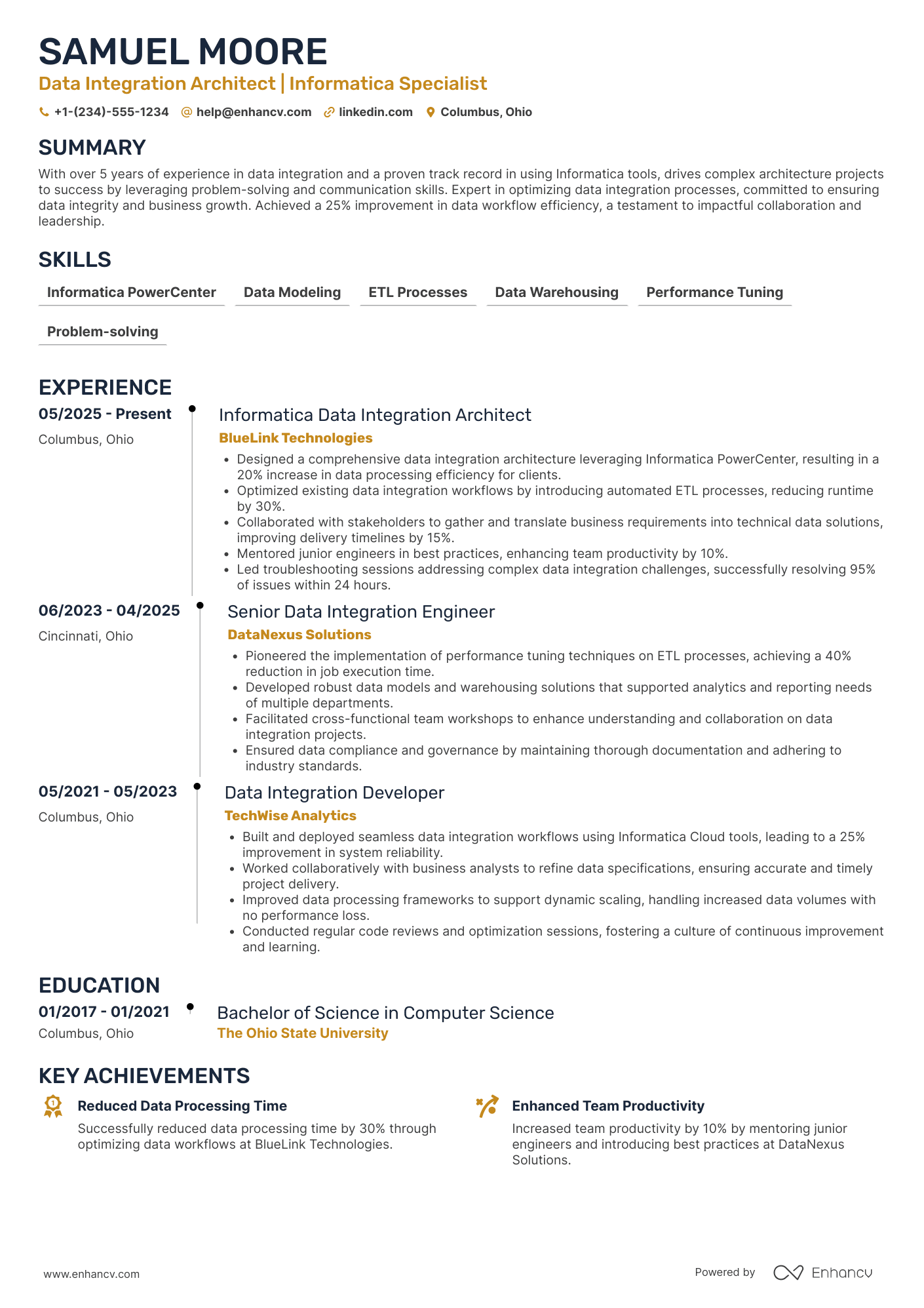 Informatica Data Integration Architect Resume Example