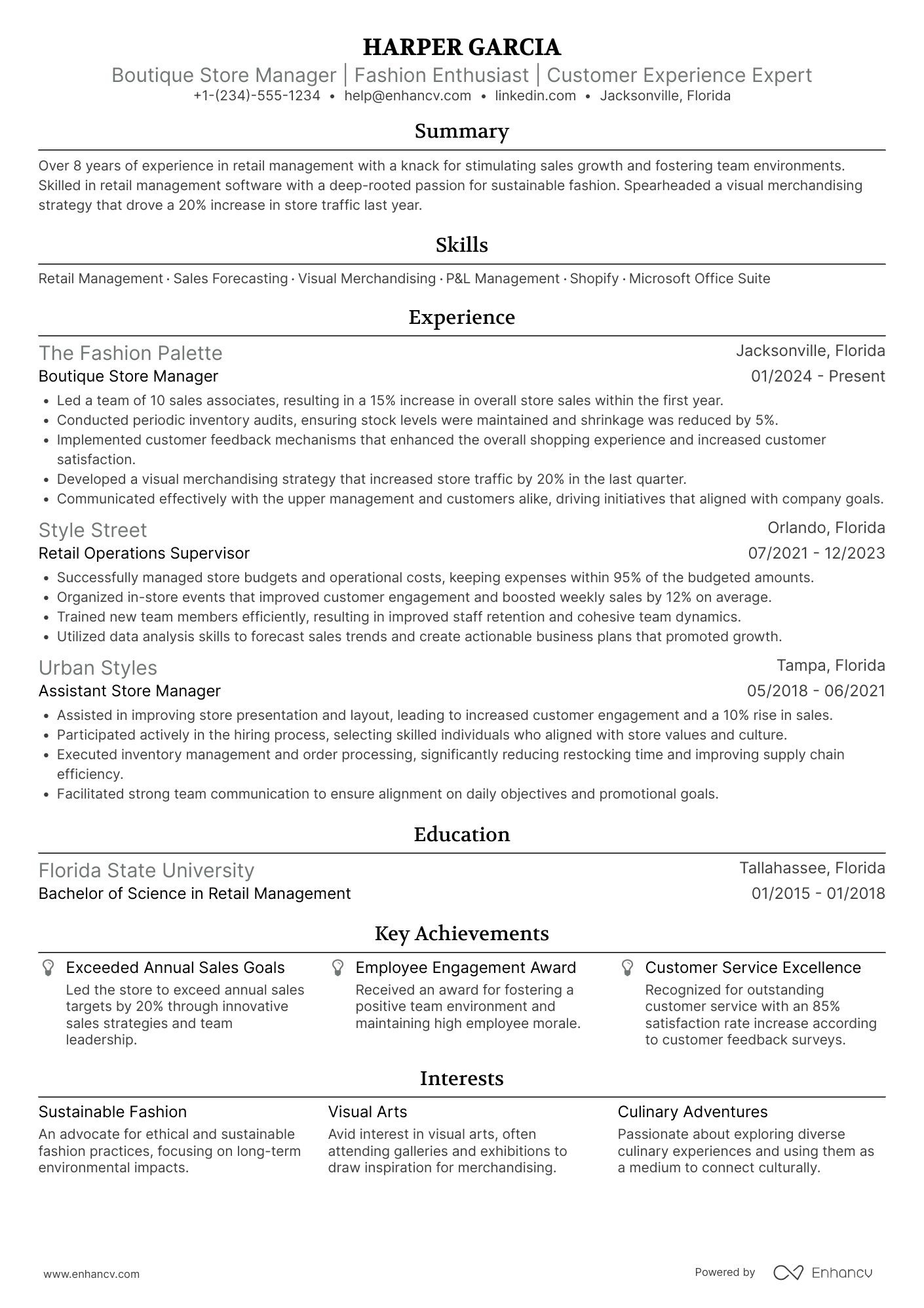 Boutique Store Manager Resume Example