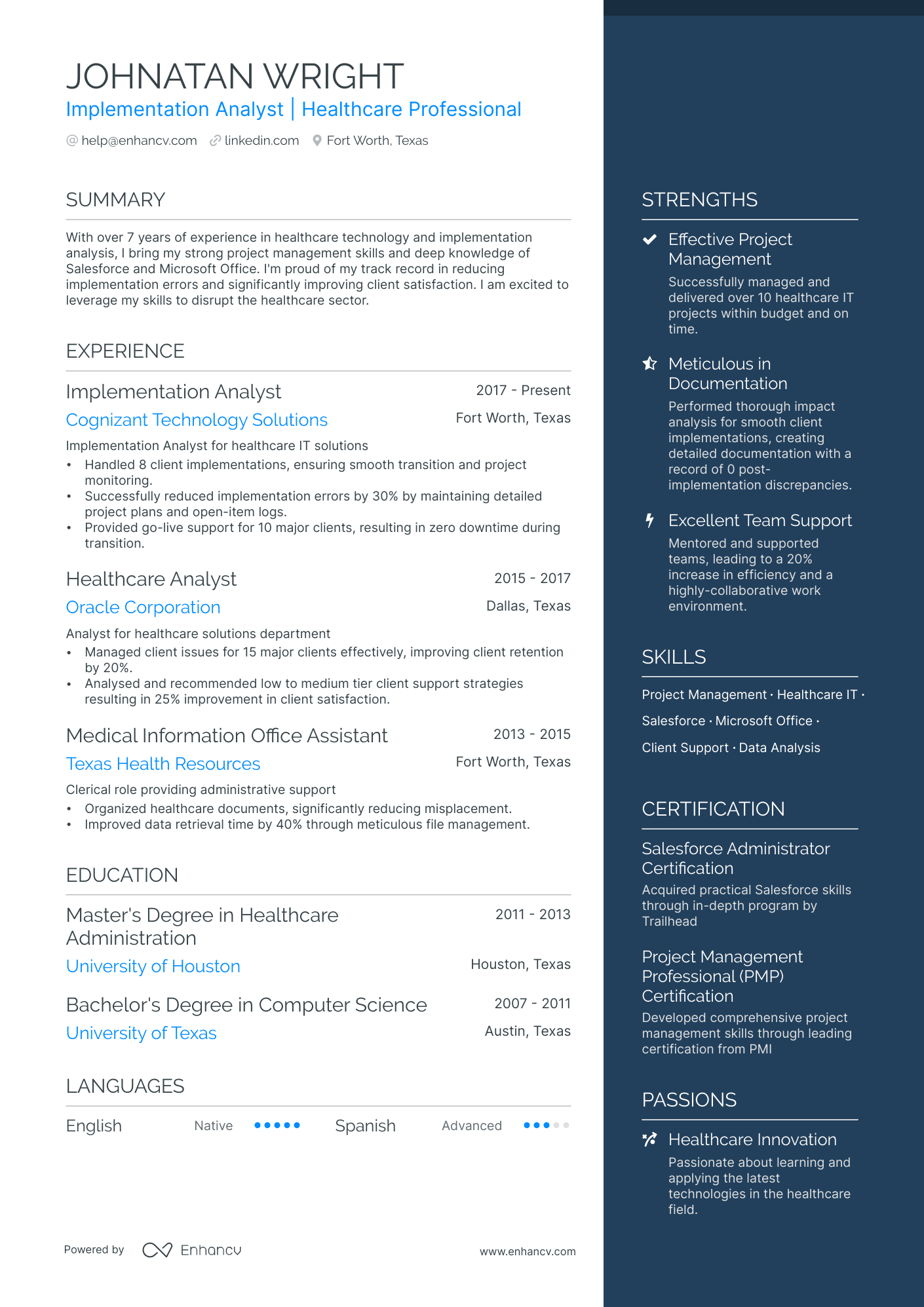 Implementation Analyst Resume Example