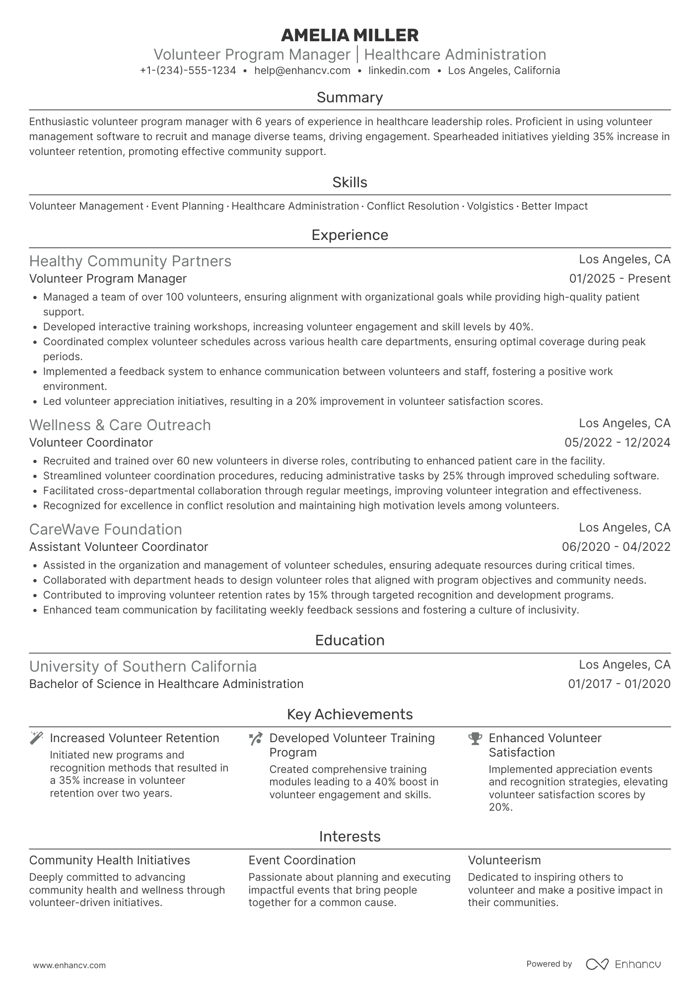 Hospital Volunteer Team Leader Resume Example