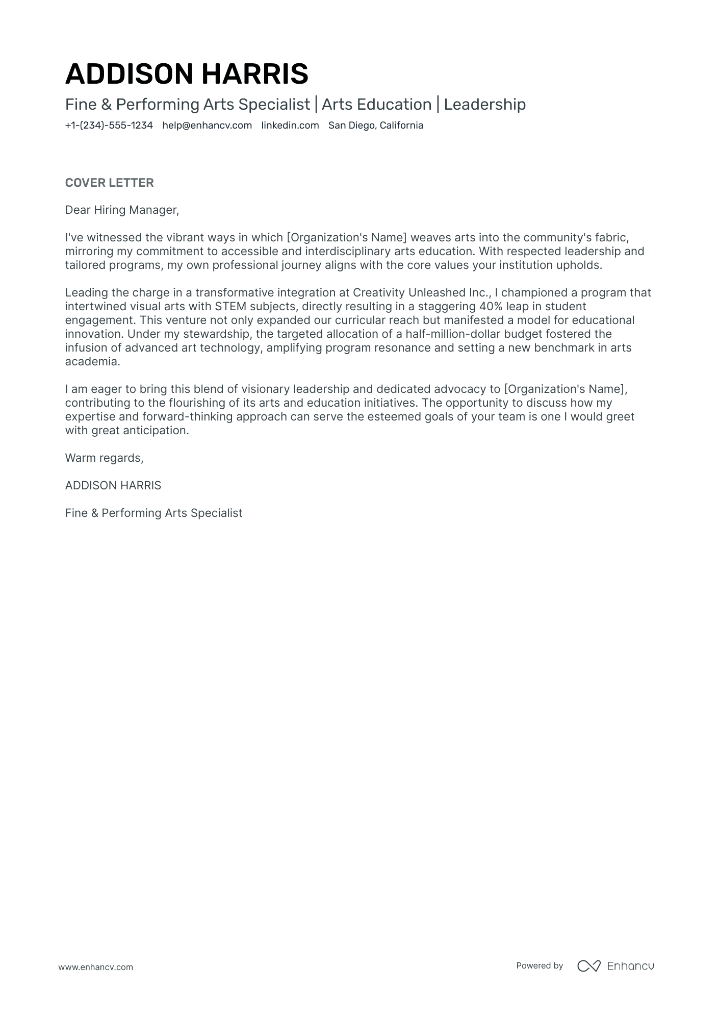 Performing Arts Resume Example