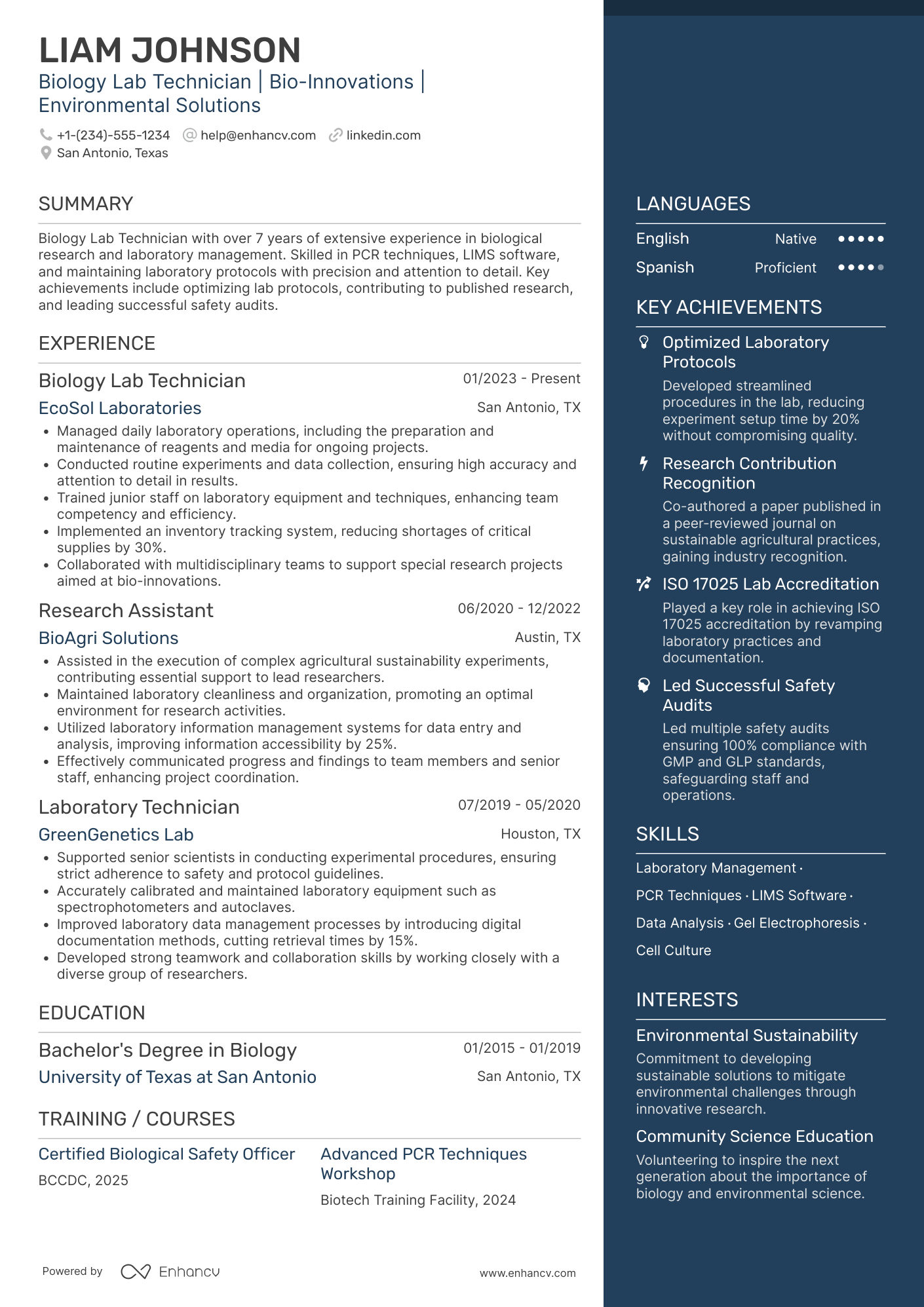 Biology Lab Technician Resume Example