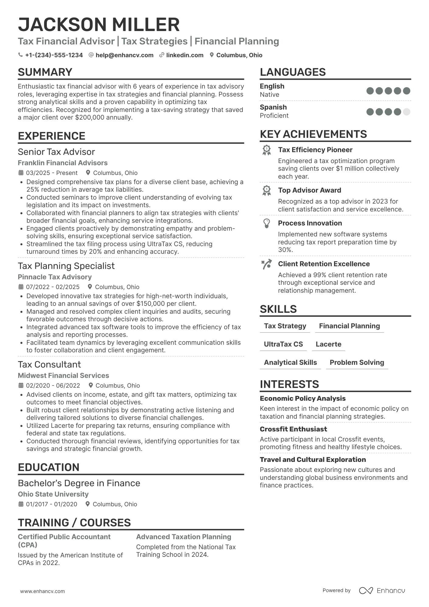 Tax Financial Advisor Resume Example