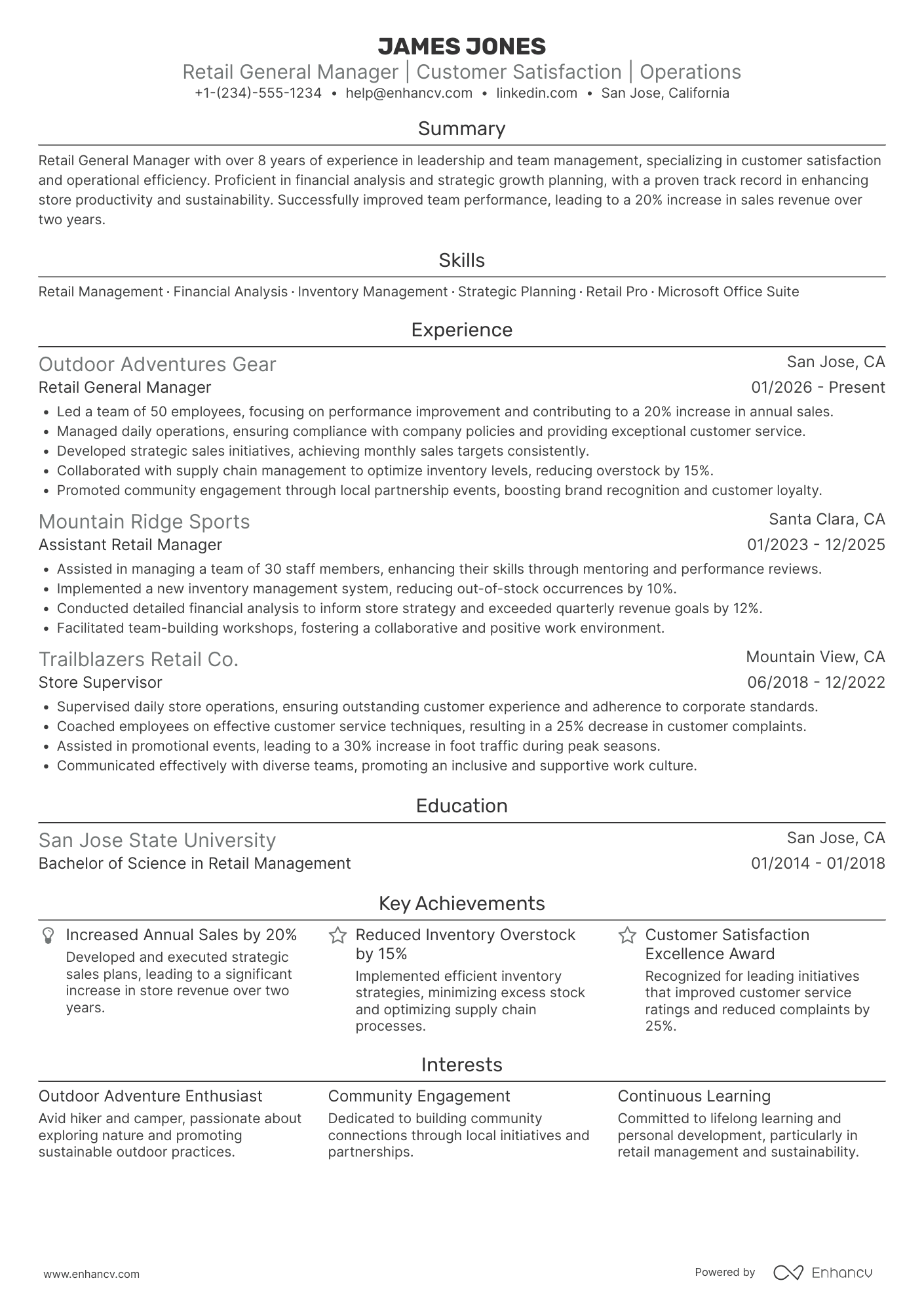 Retail General Manager Resume Example
