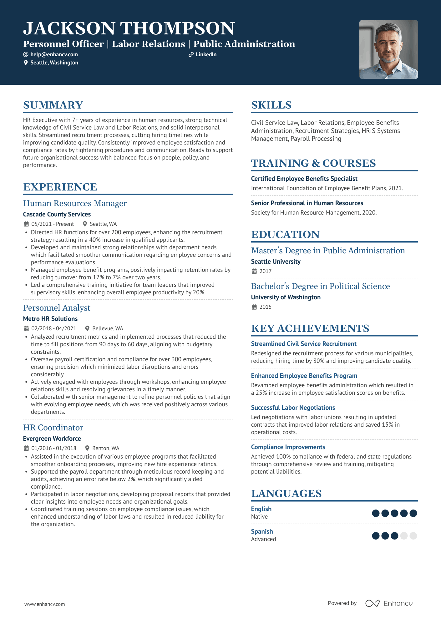 HR Officer (Personnel Officer) Resume Example