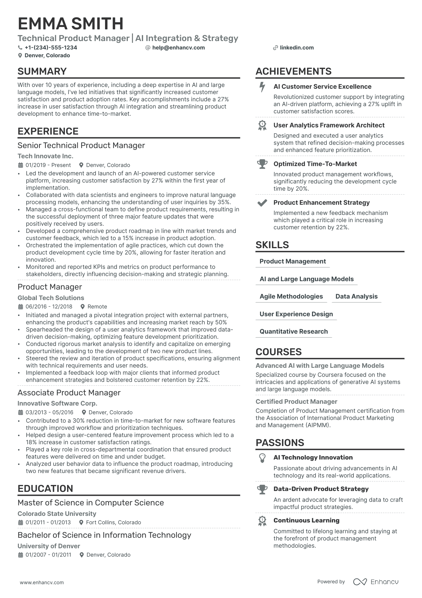 Technical Product Manager Resume Example