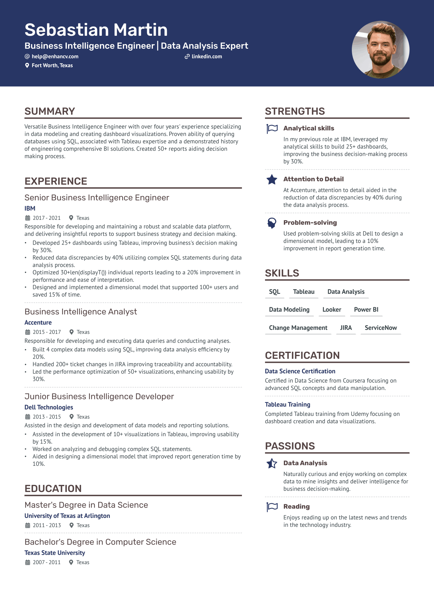 Senior Business Intelligence Data Engineer Resume Example