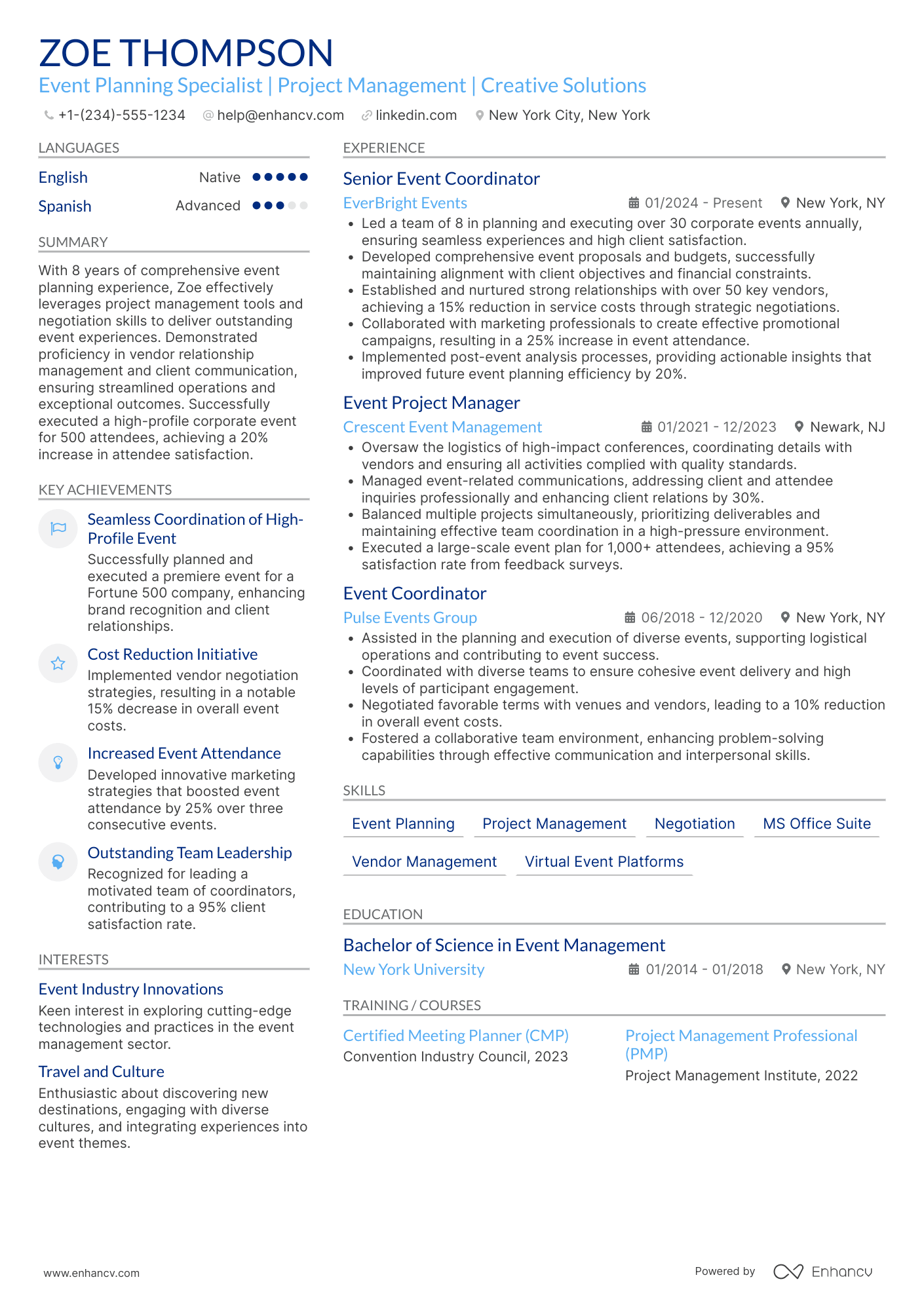 Event Planning Specialist Resume Example