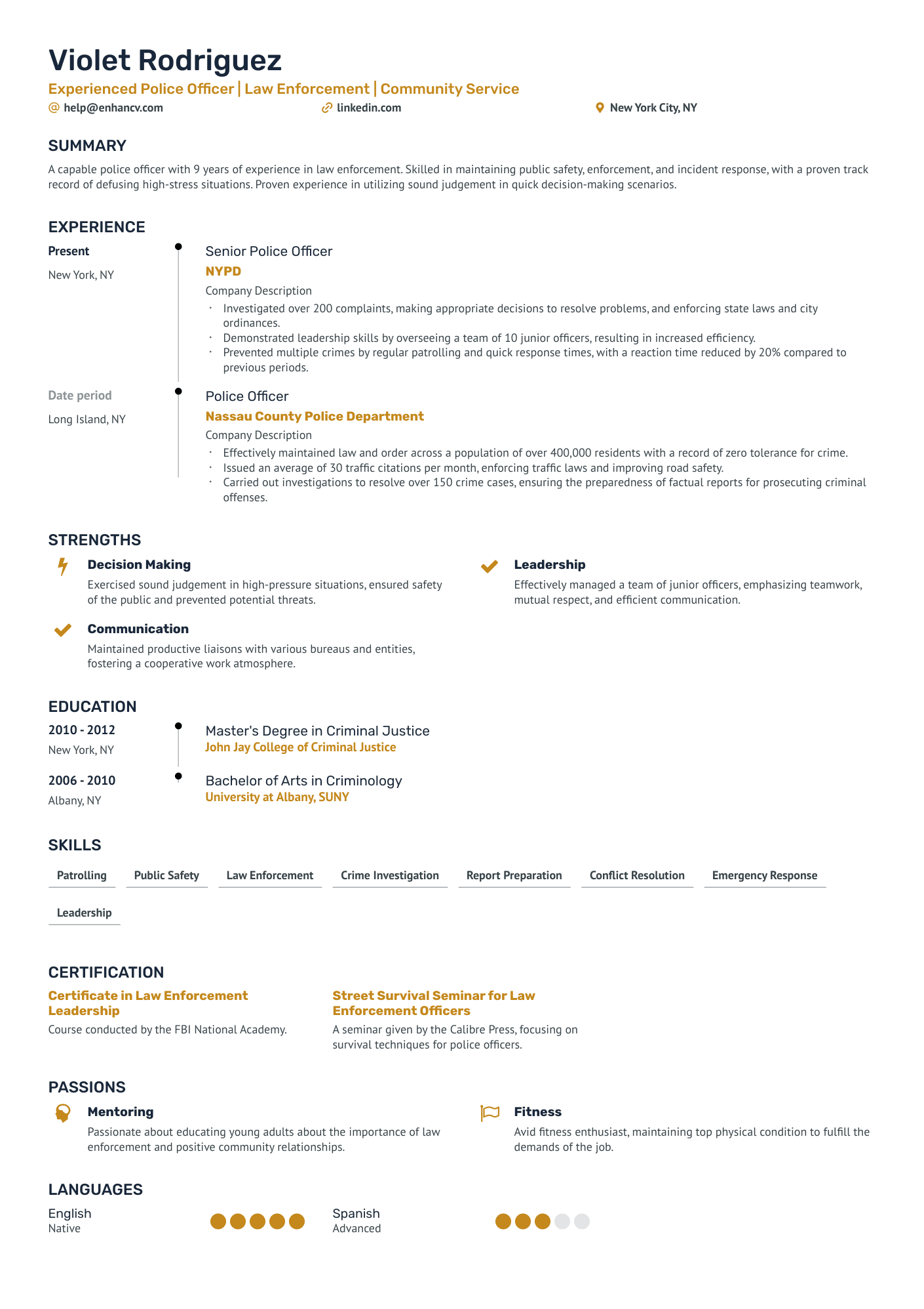 Auxiliary Police Officer Resume Example
