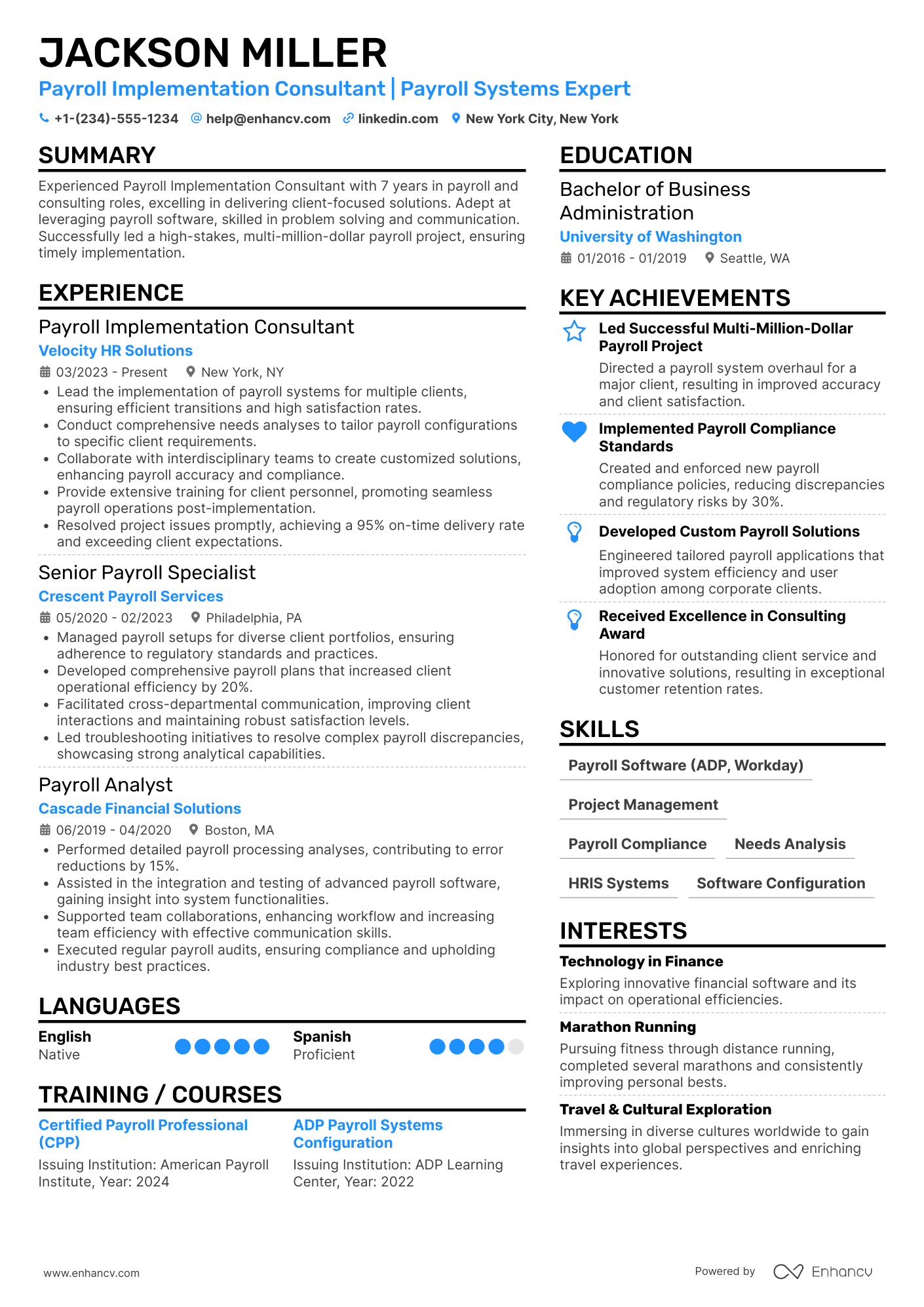 Payroll Implementation Consultant Resume Example