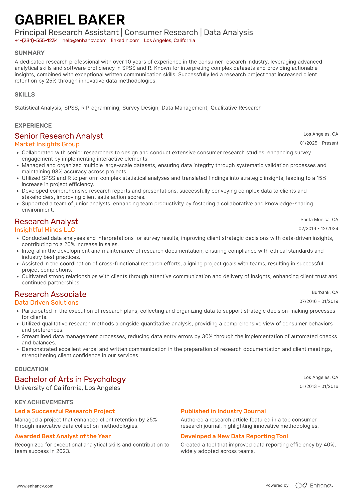 Principal Research Assistant Resume Example