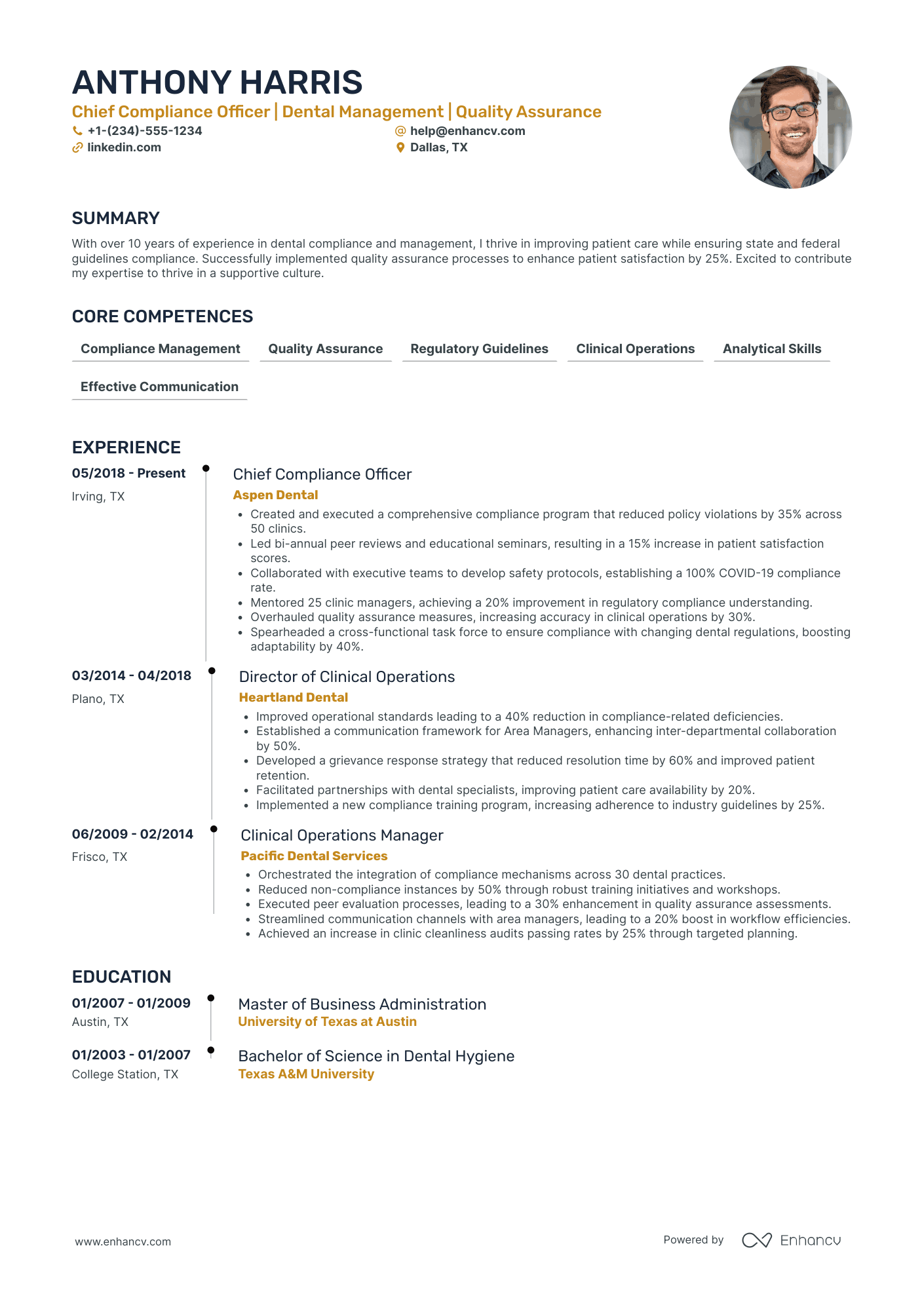 Chief Compliance Officer in Pharmaceuticals Resume Example