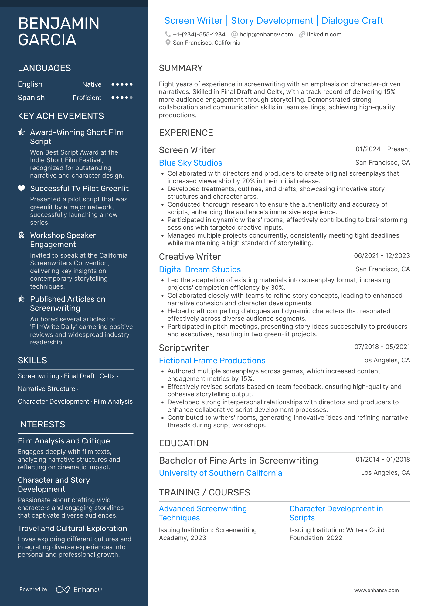 Screen Writer Resume Example