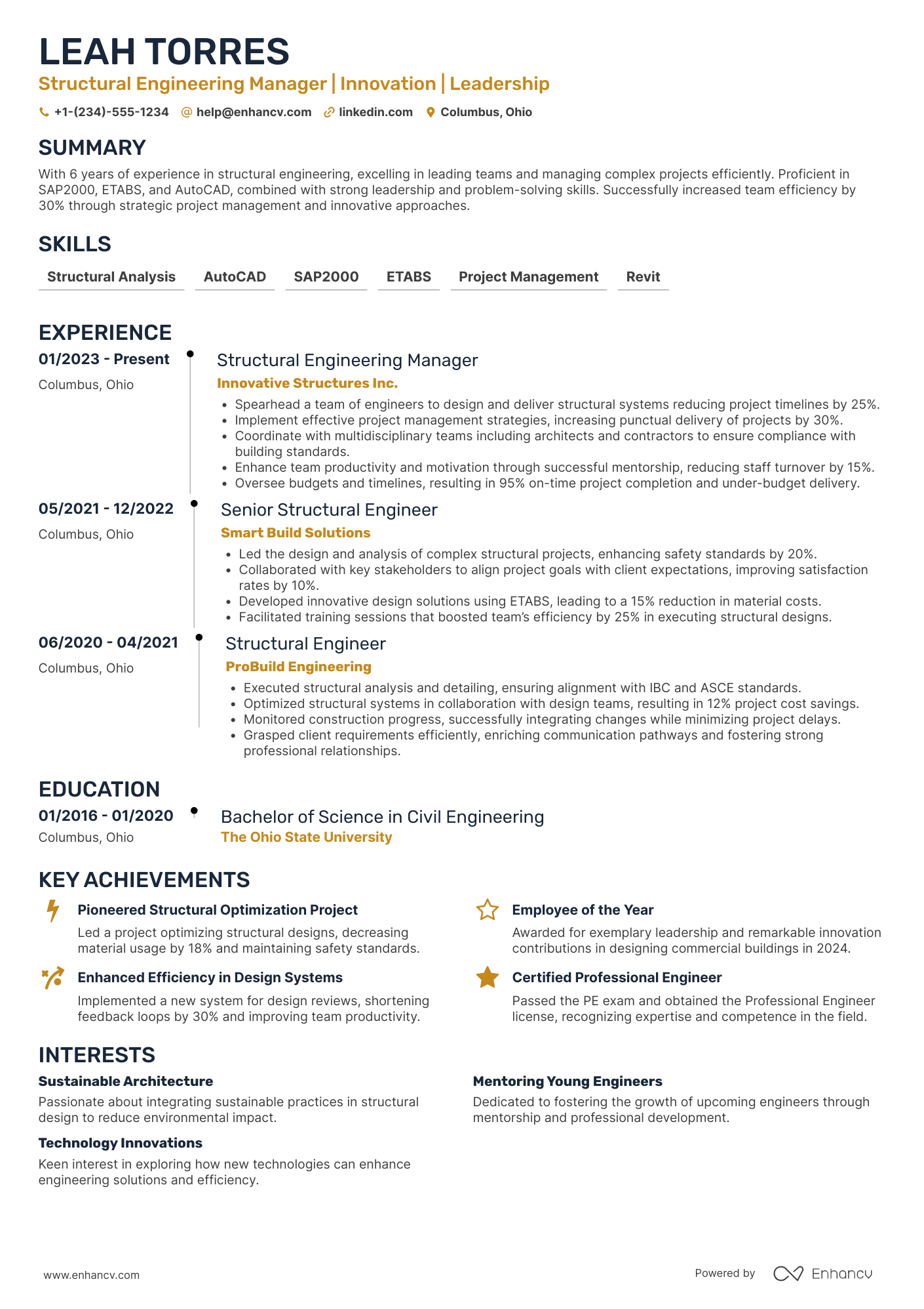 Structural Engineering Manager Resume Example
