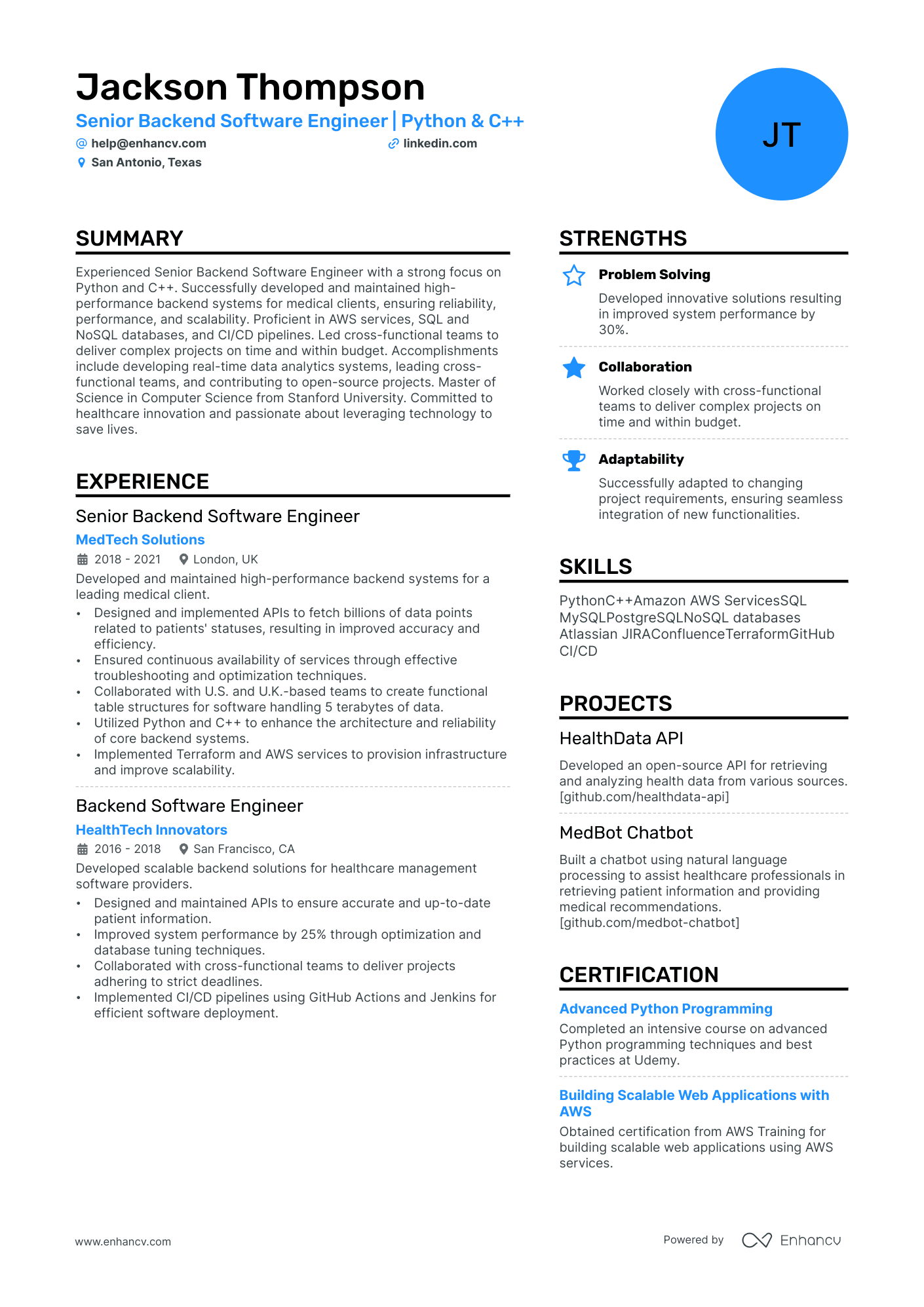 Junior Front End Developer Resume Example