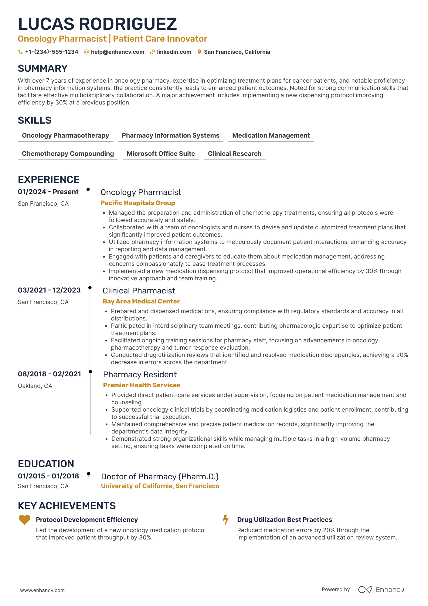 Oncology Pharmacist Resume Example