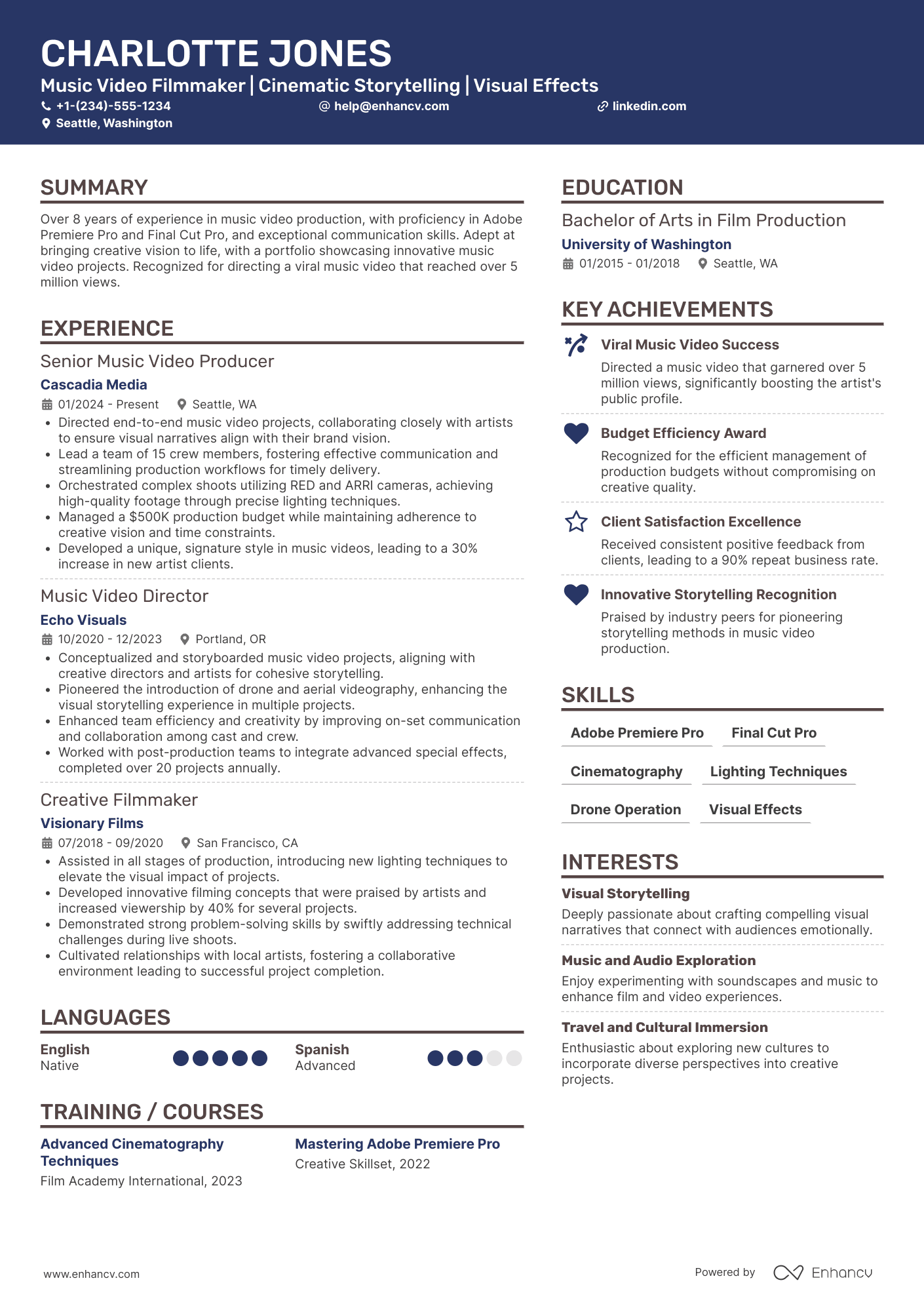 Music Video Filmmaker Resume Example