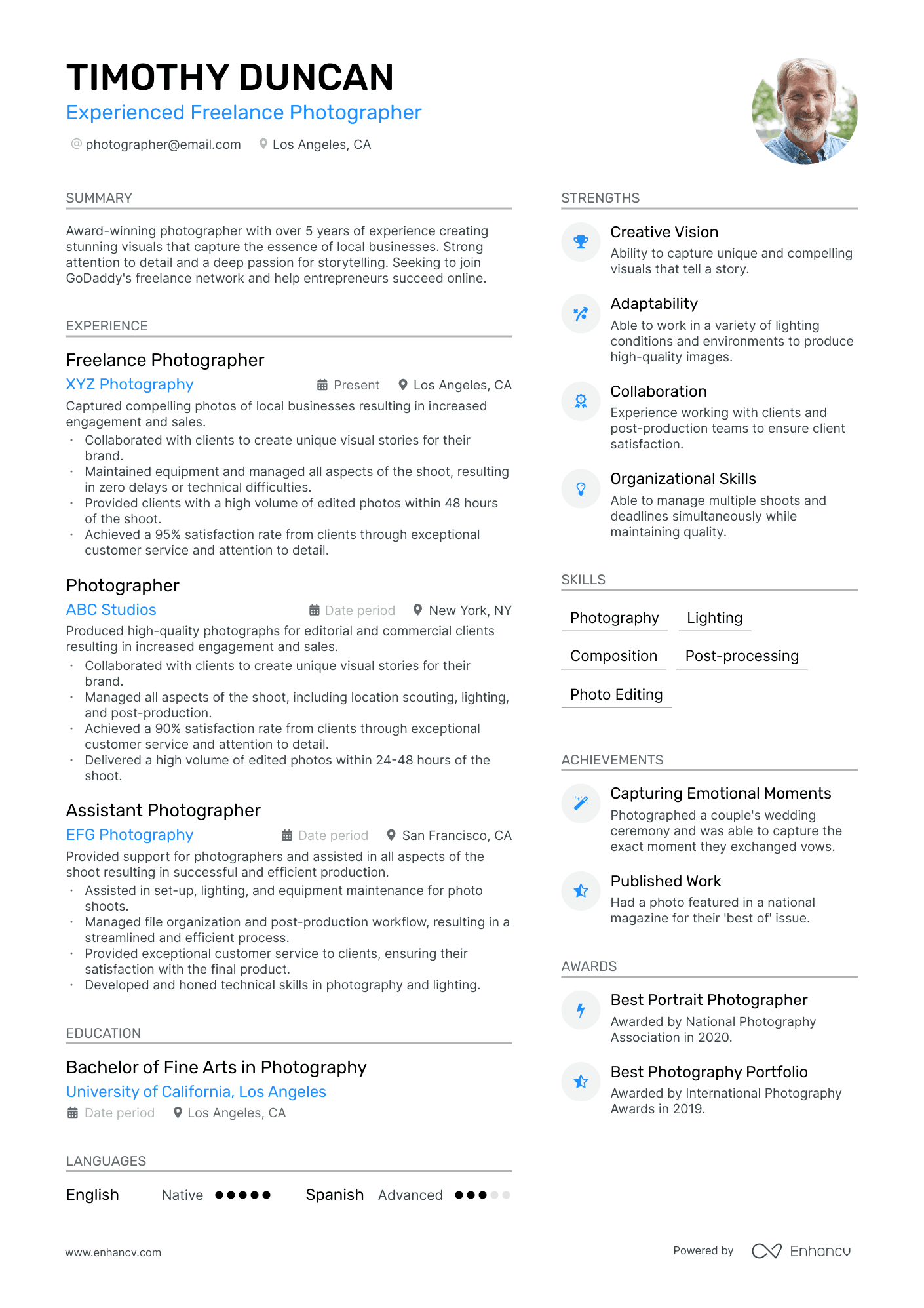 Freelance Photographer Resume Example