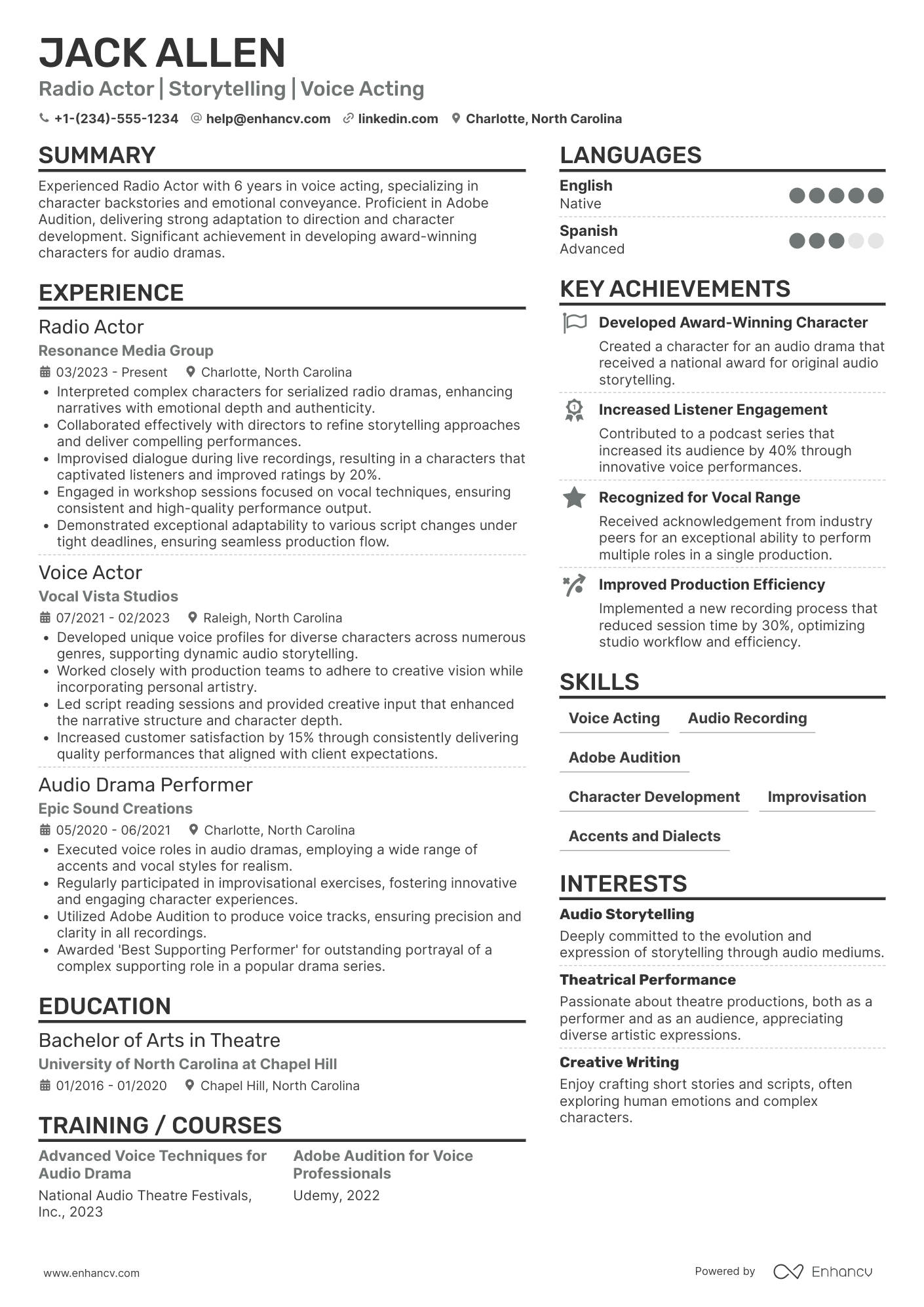 Radio Actor Resume Example