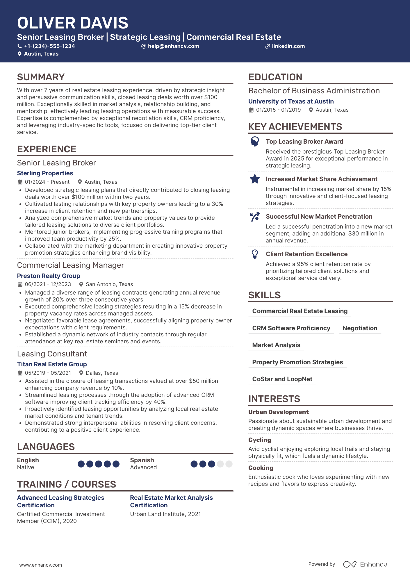 Senior Leasing Broker Resume Example