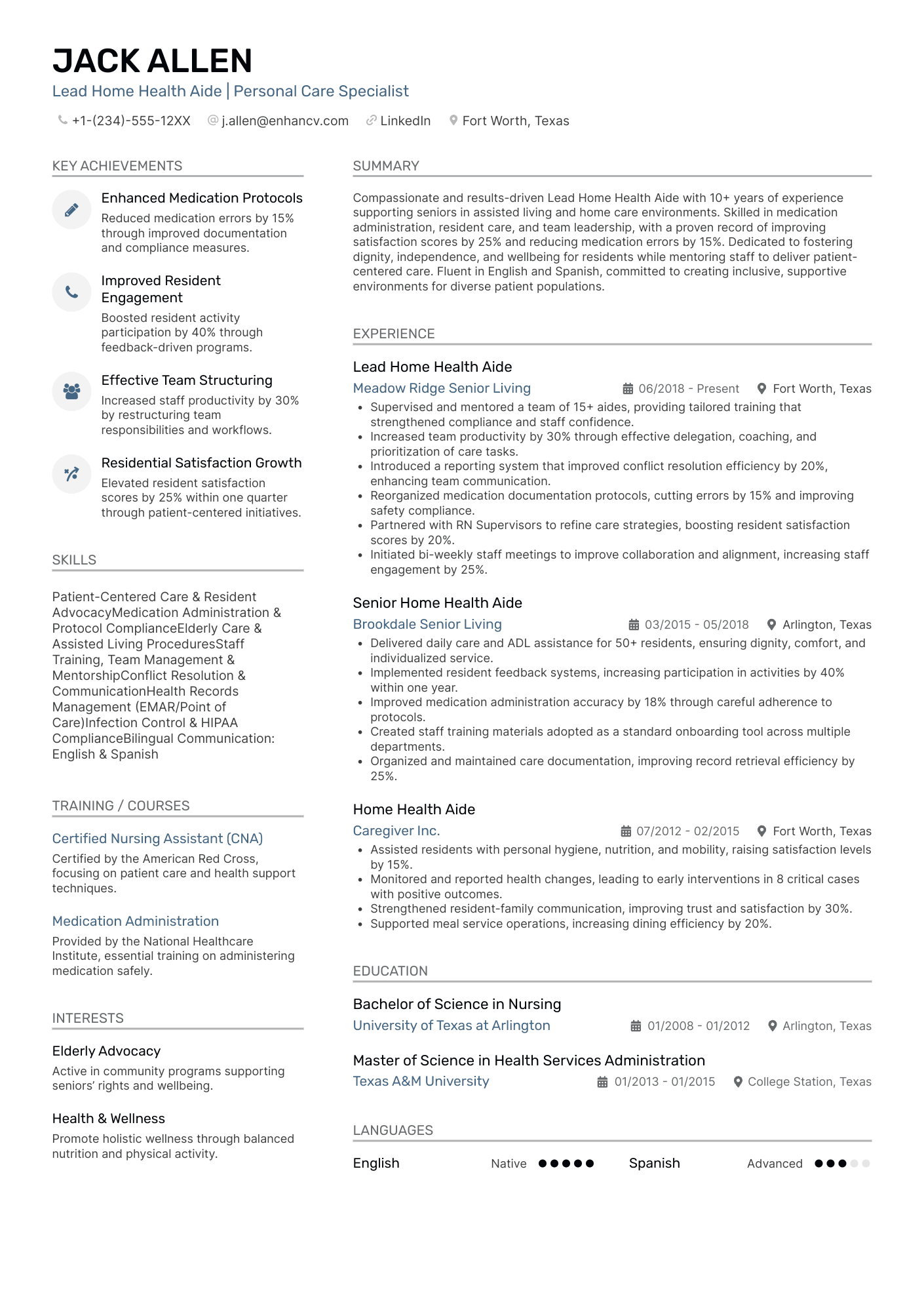Lead Home Health Aide Resume Example