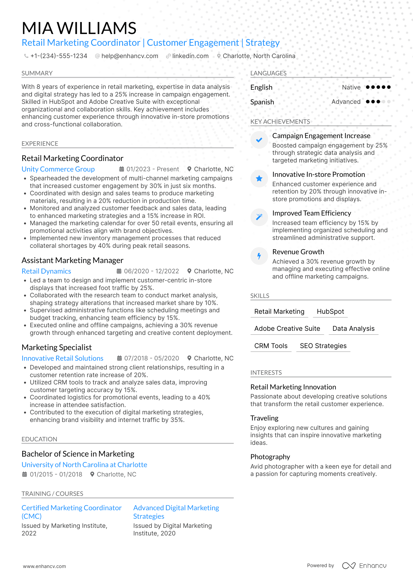 Retail Marketing Coordinator Resume Example