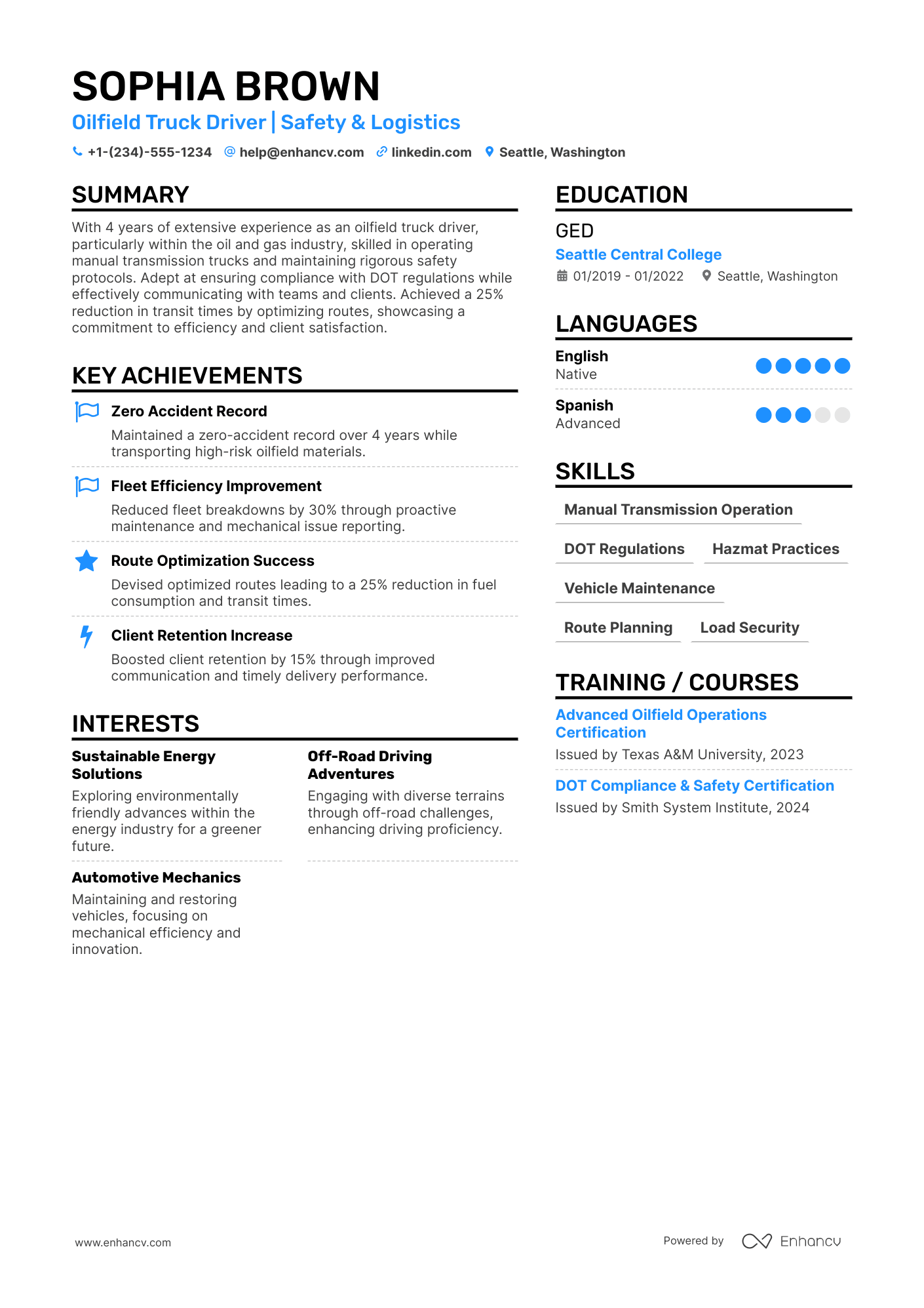 Oilfield Truck Driver Resume Example