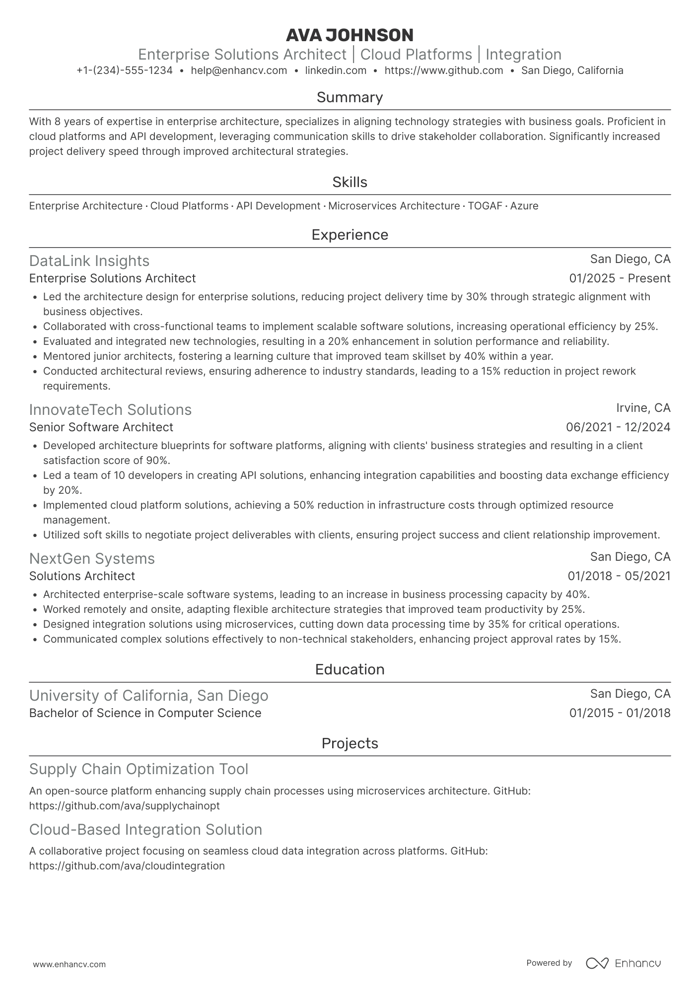 Enterprise Solutions Architect Resume Example
