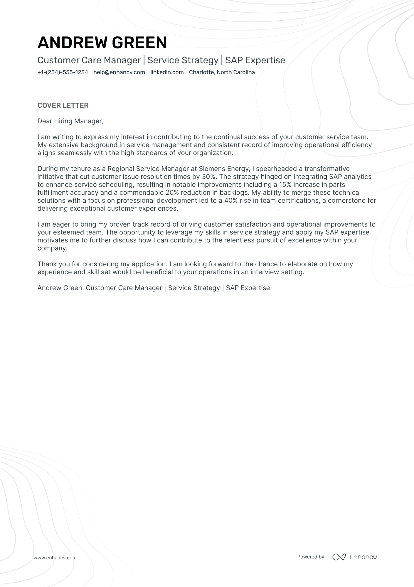 Customer Care Manager Resume Example