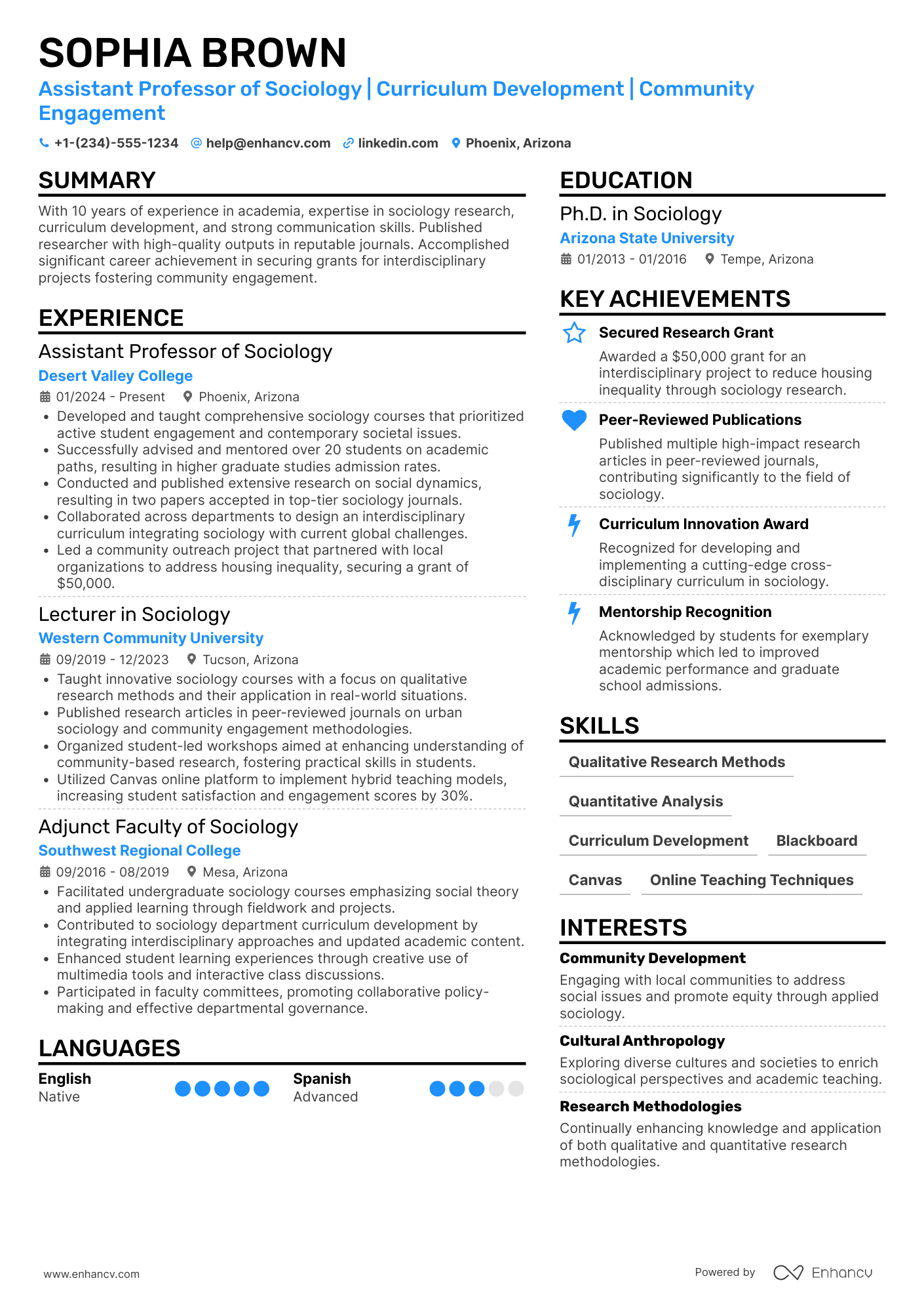 College Academic Resume Example
