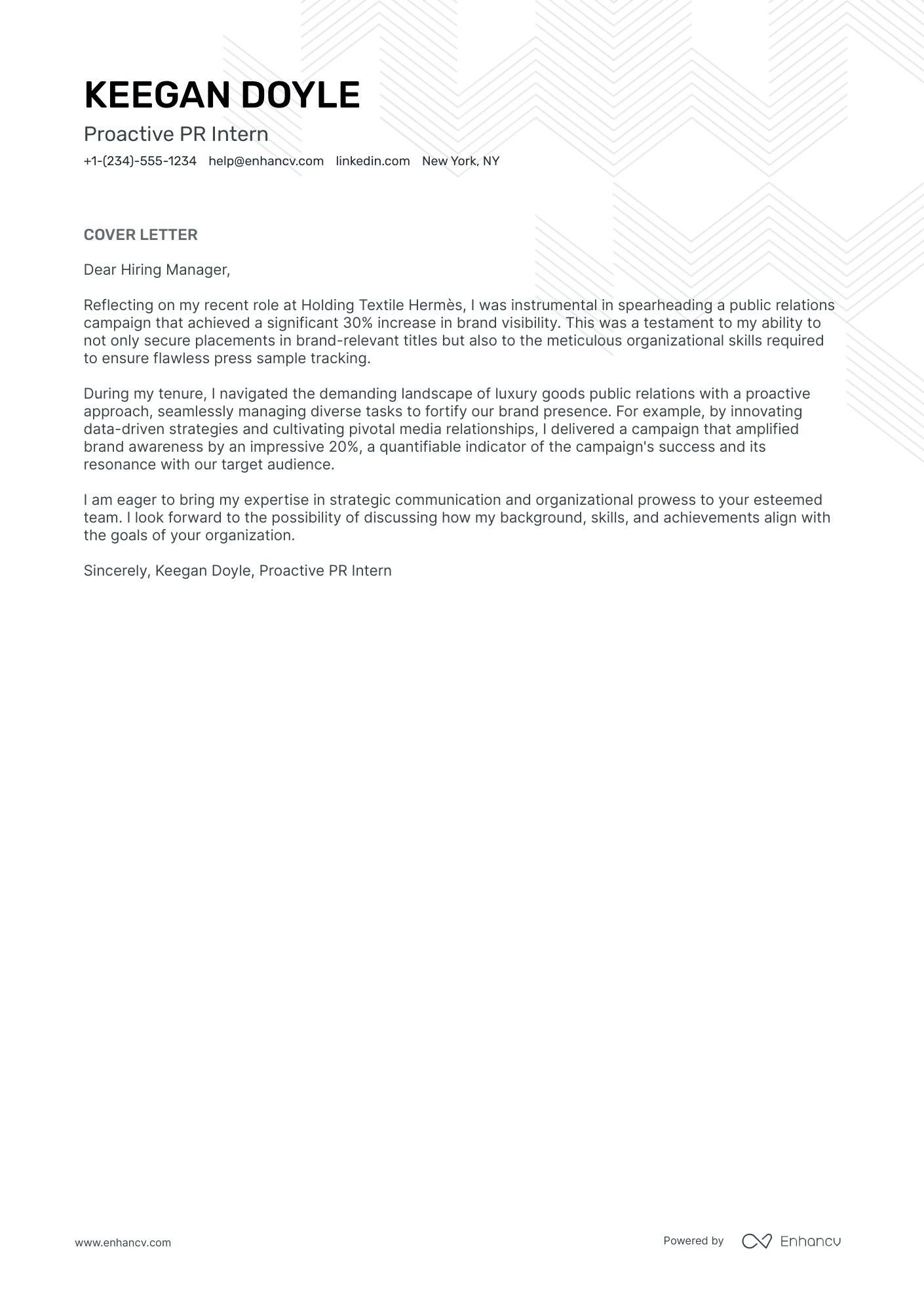PR Intern Resume Example