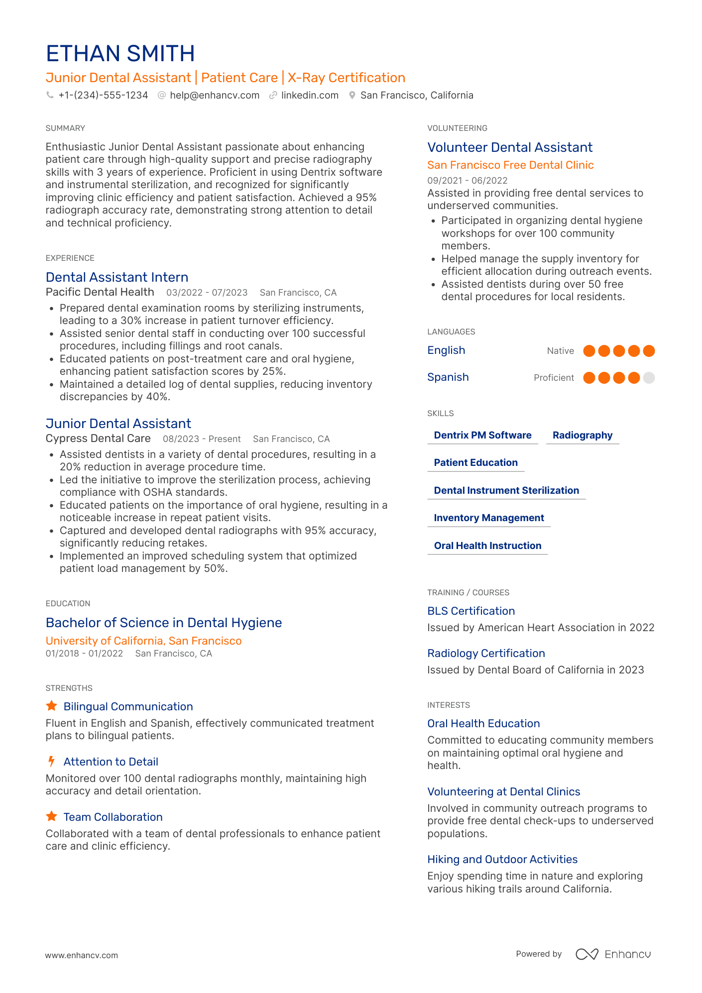 Junior Dental Assistant Resume Example