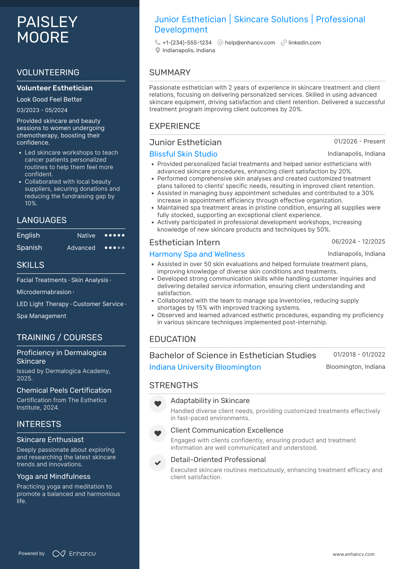 Junior Esthetician Resume Example