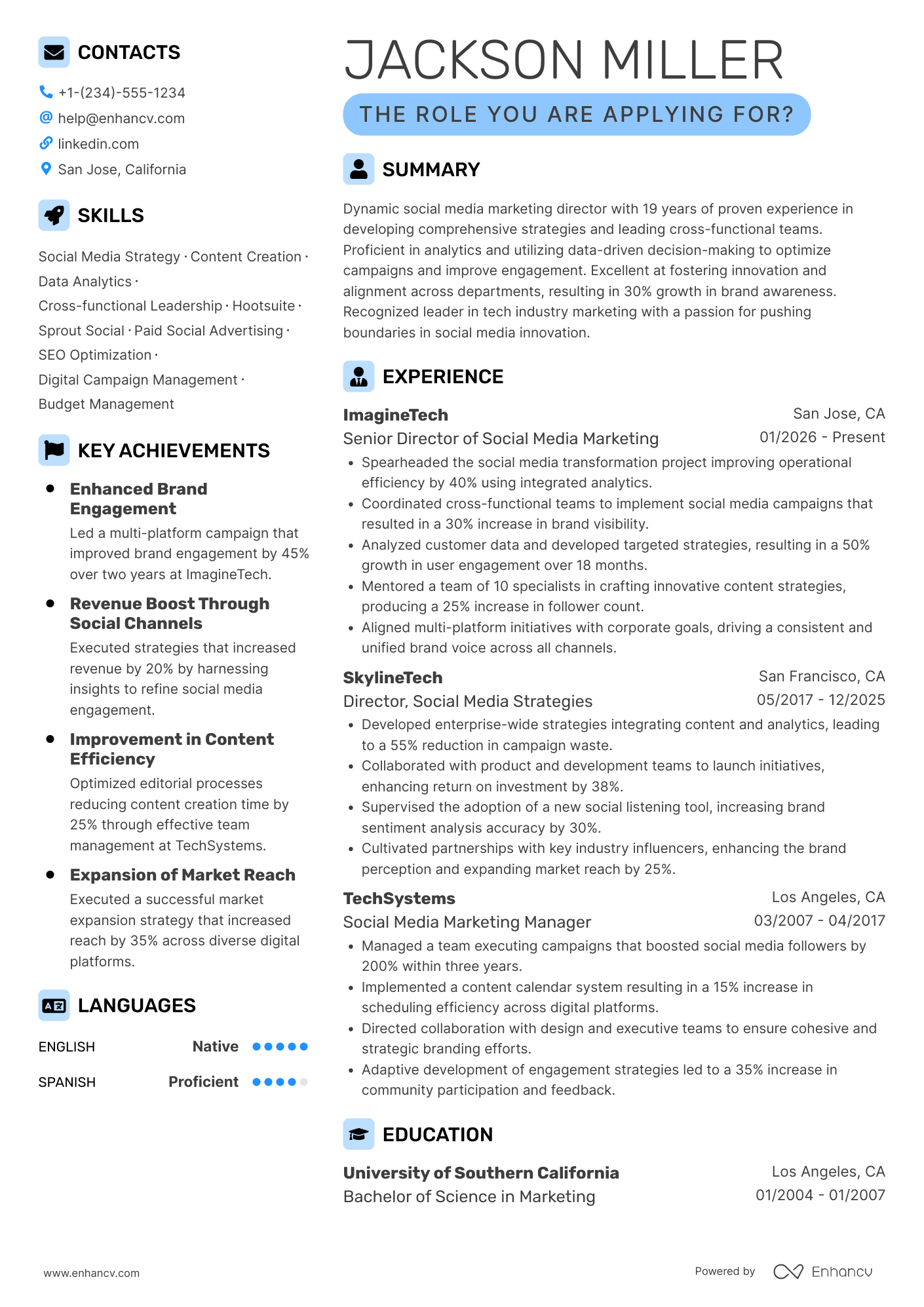 Social Media Marketing Director Resume Example