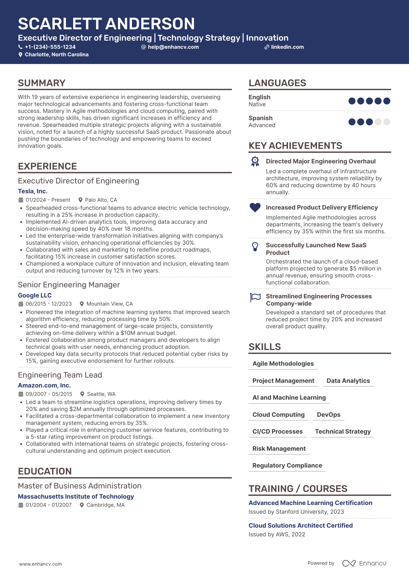 Managing Director of Engineering Resume Example