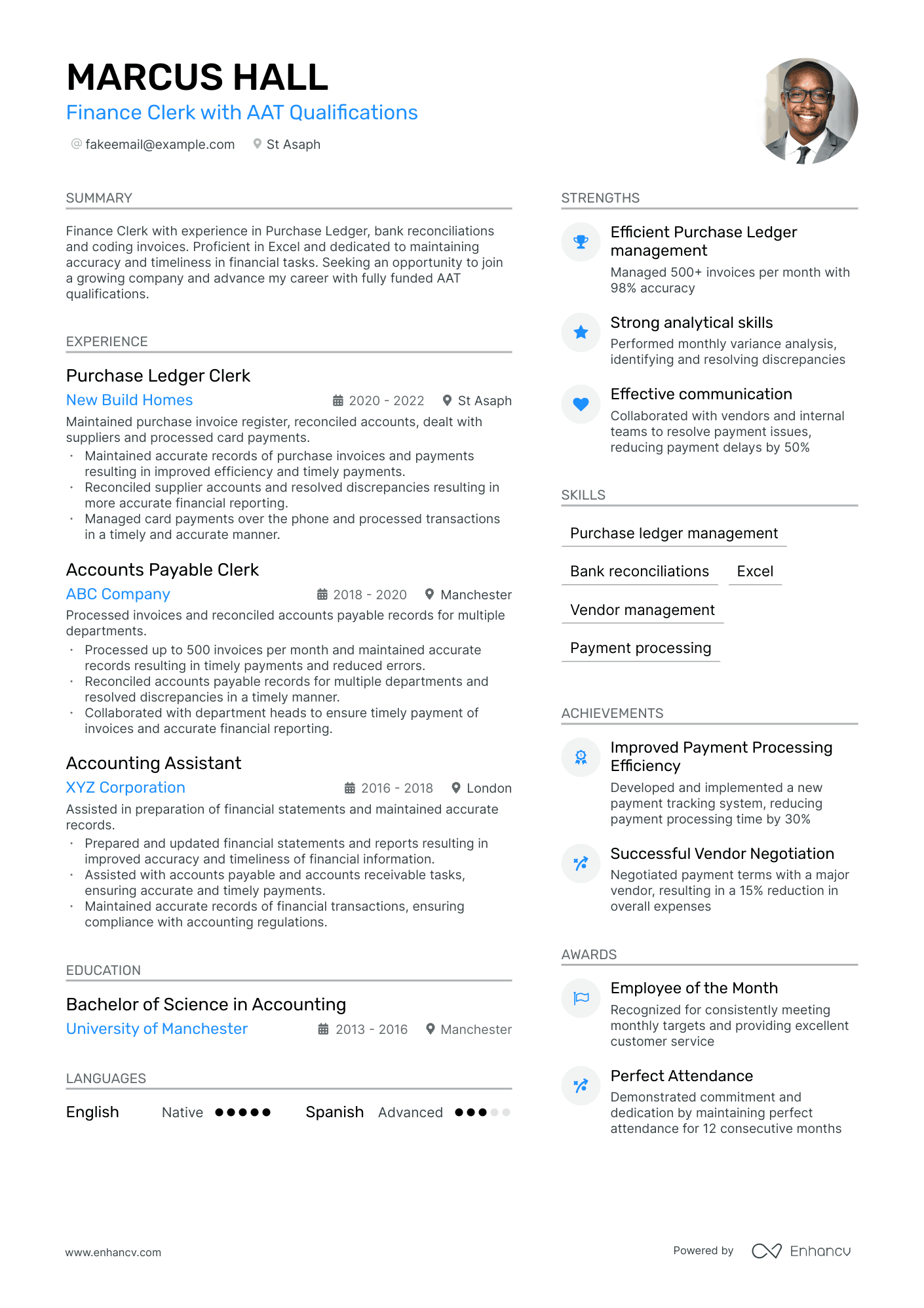 Finance Clerk Resume Example