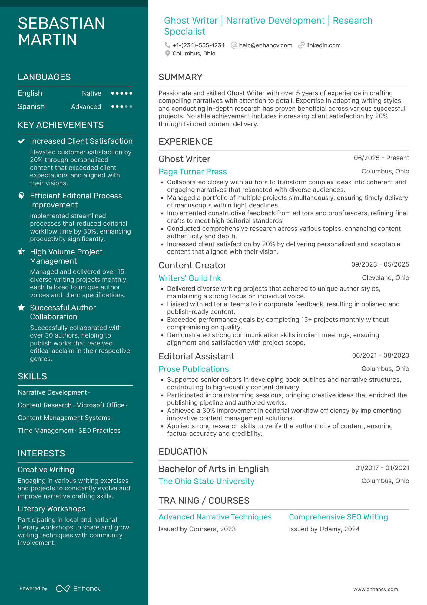 Ghost Writer Resume Example