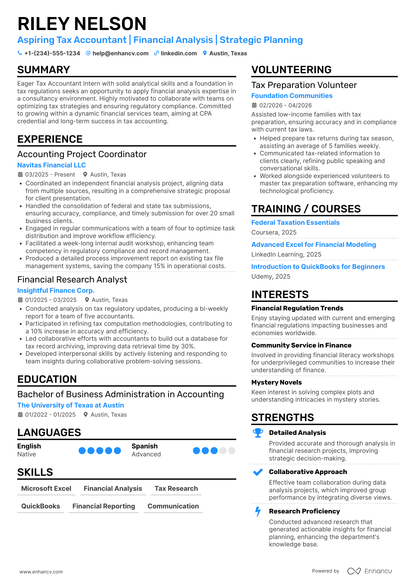 Tax Accountant Intern Resume Example