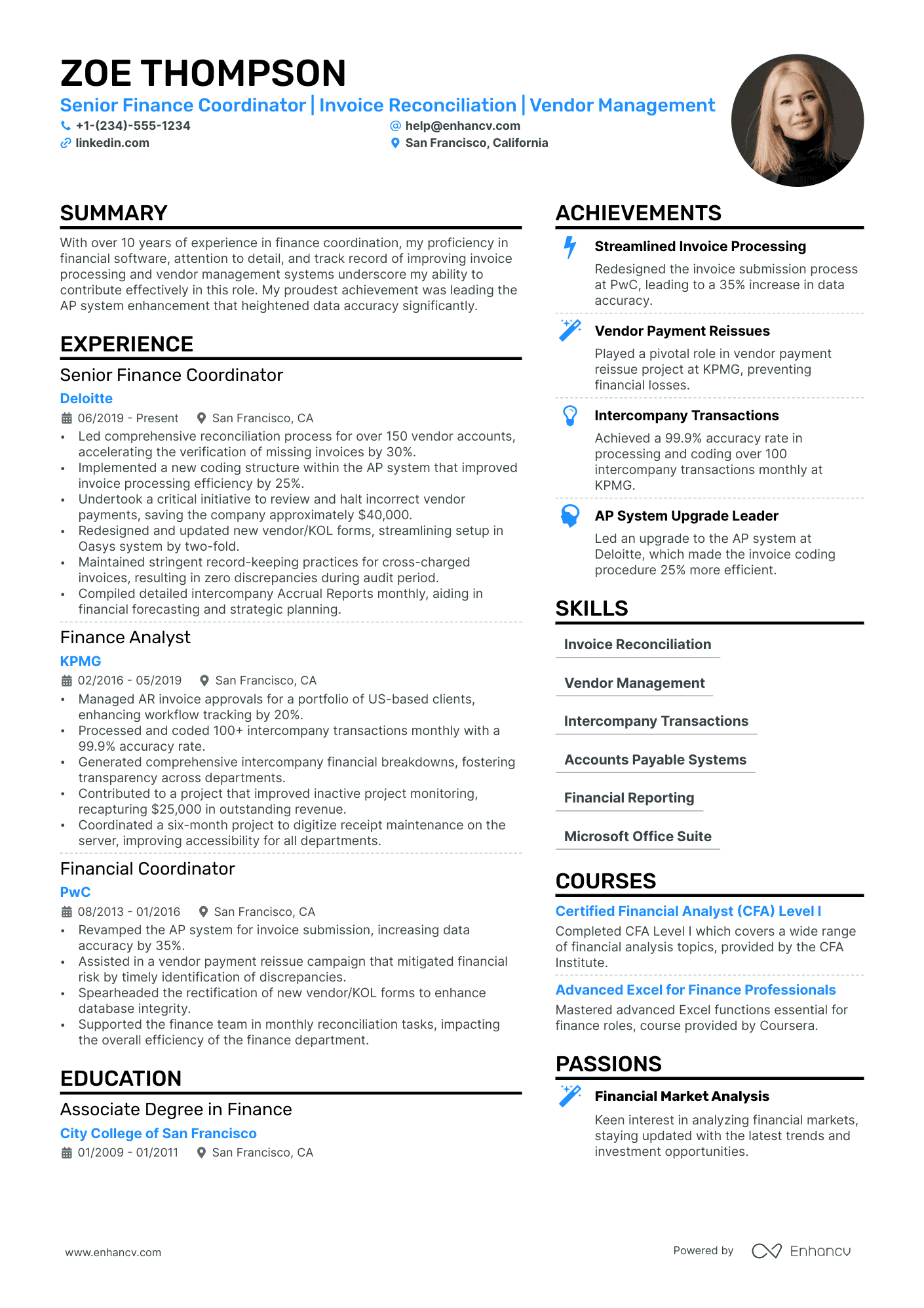 Finance Coordinator Resume Example