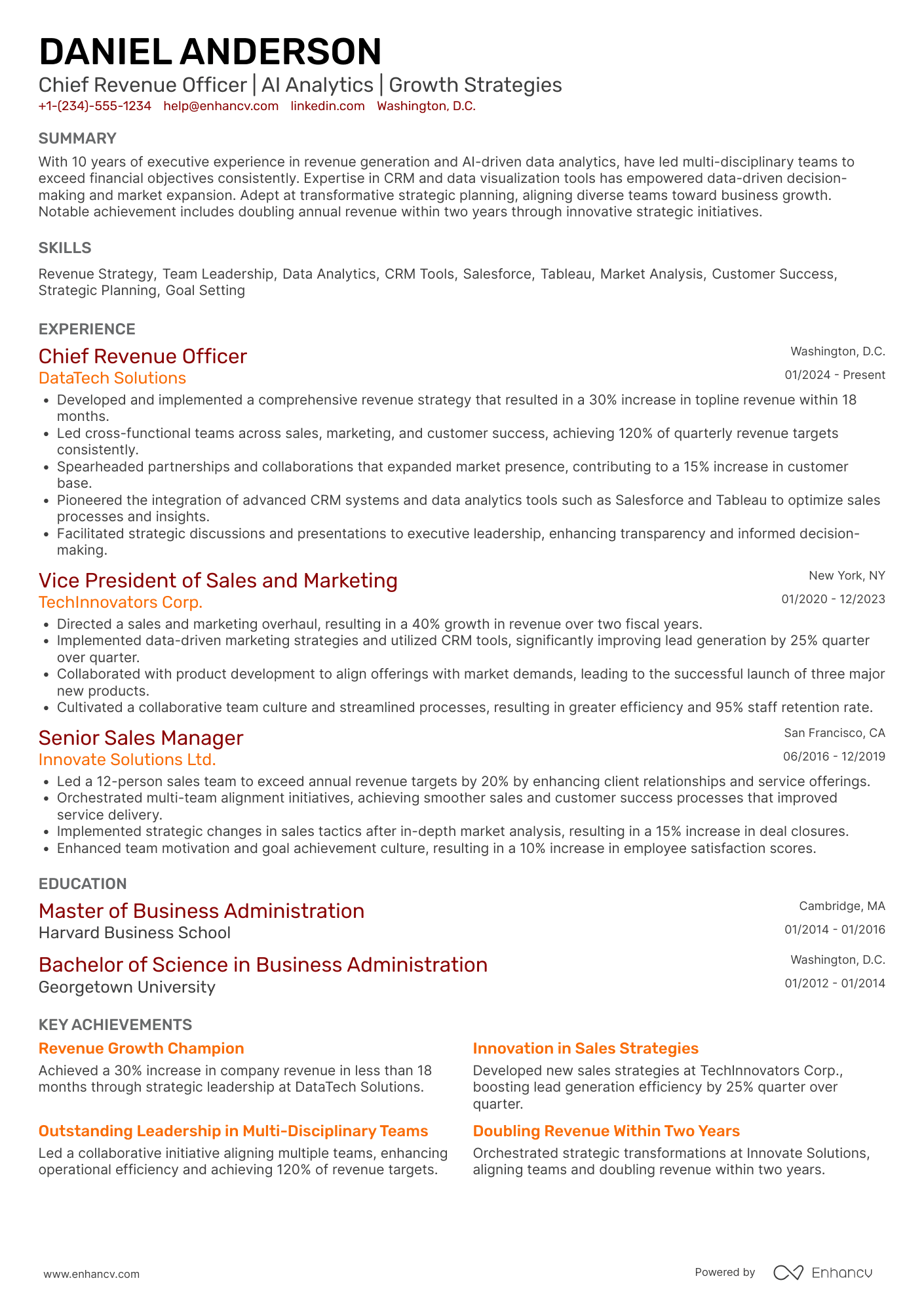 Chief Revenue Officer Resume Example