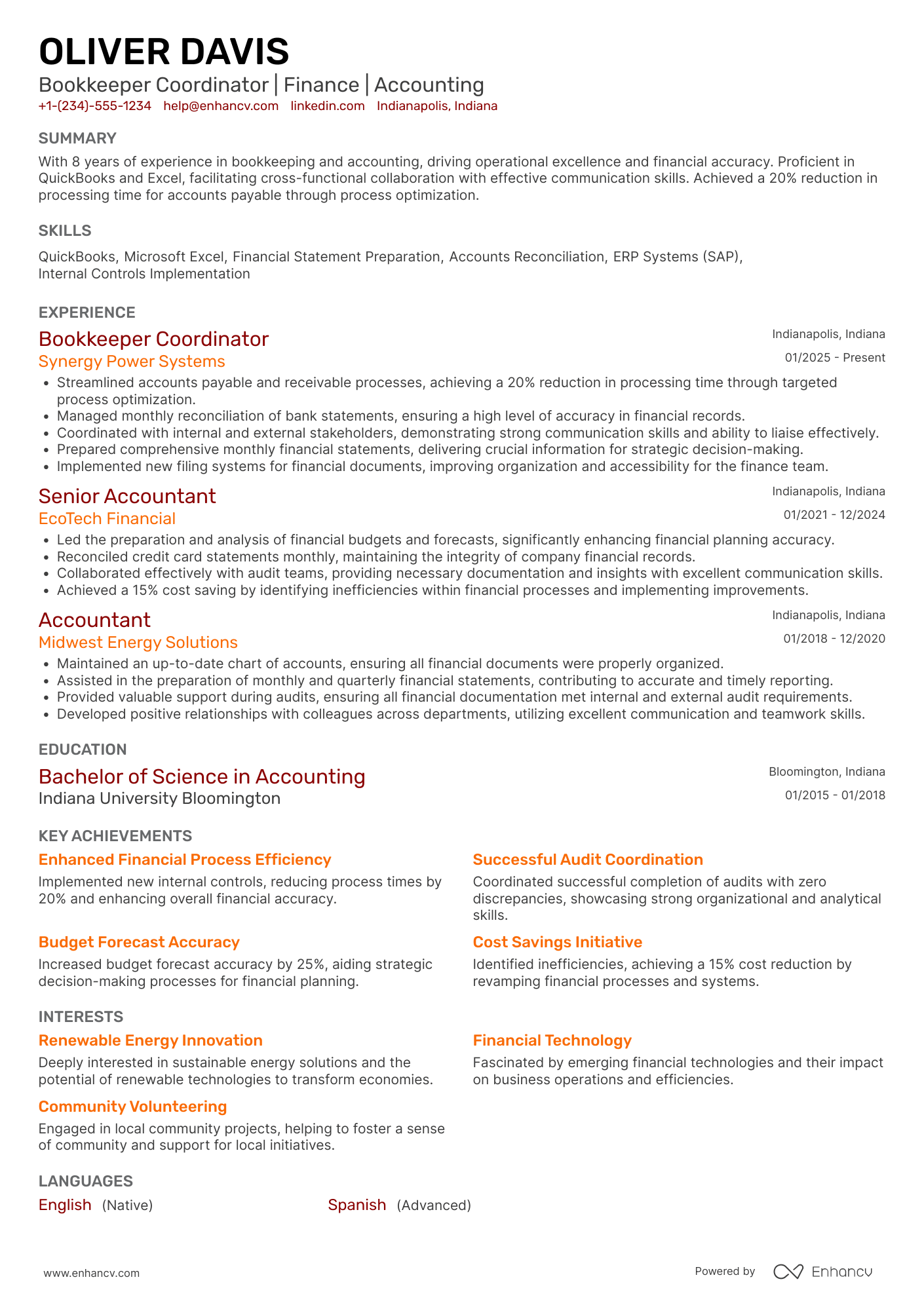 Bookkeeper Coordinator Resume Example