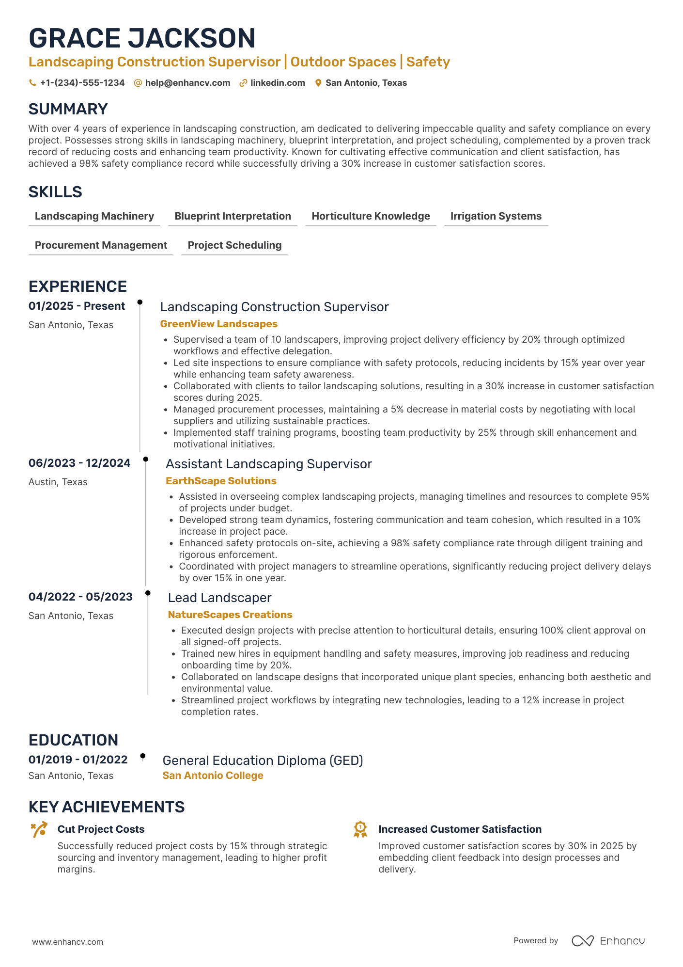 Landscaping Construction Supervisor Resume Example