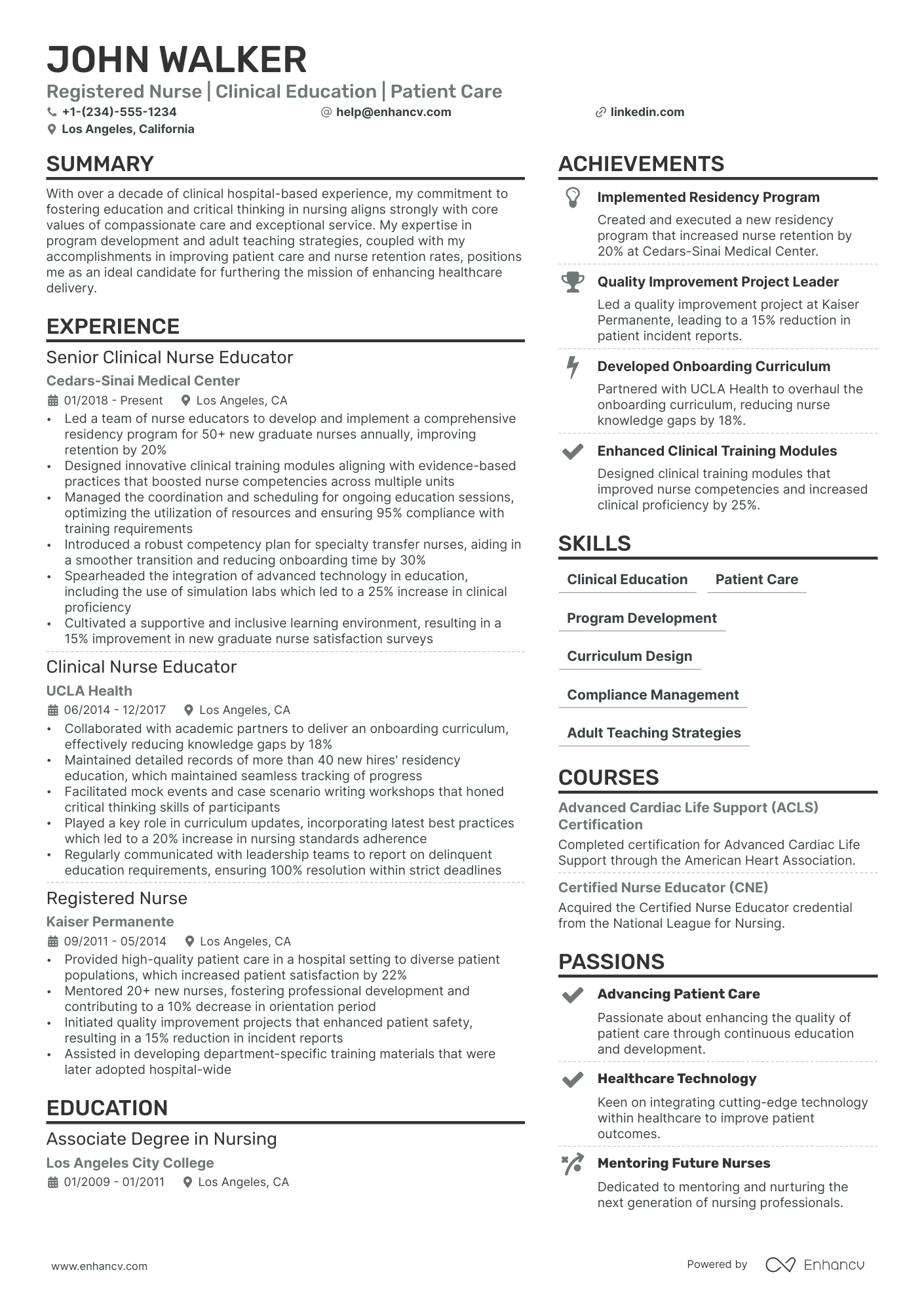 Nurse Educator Resume Example