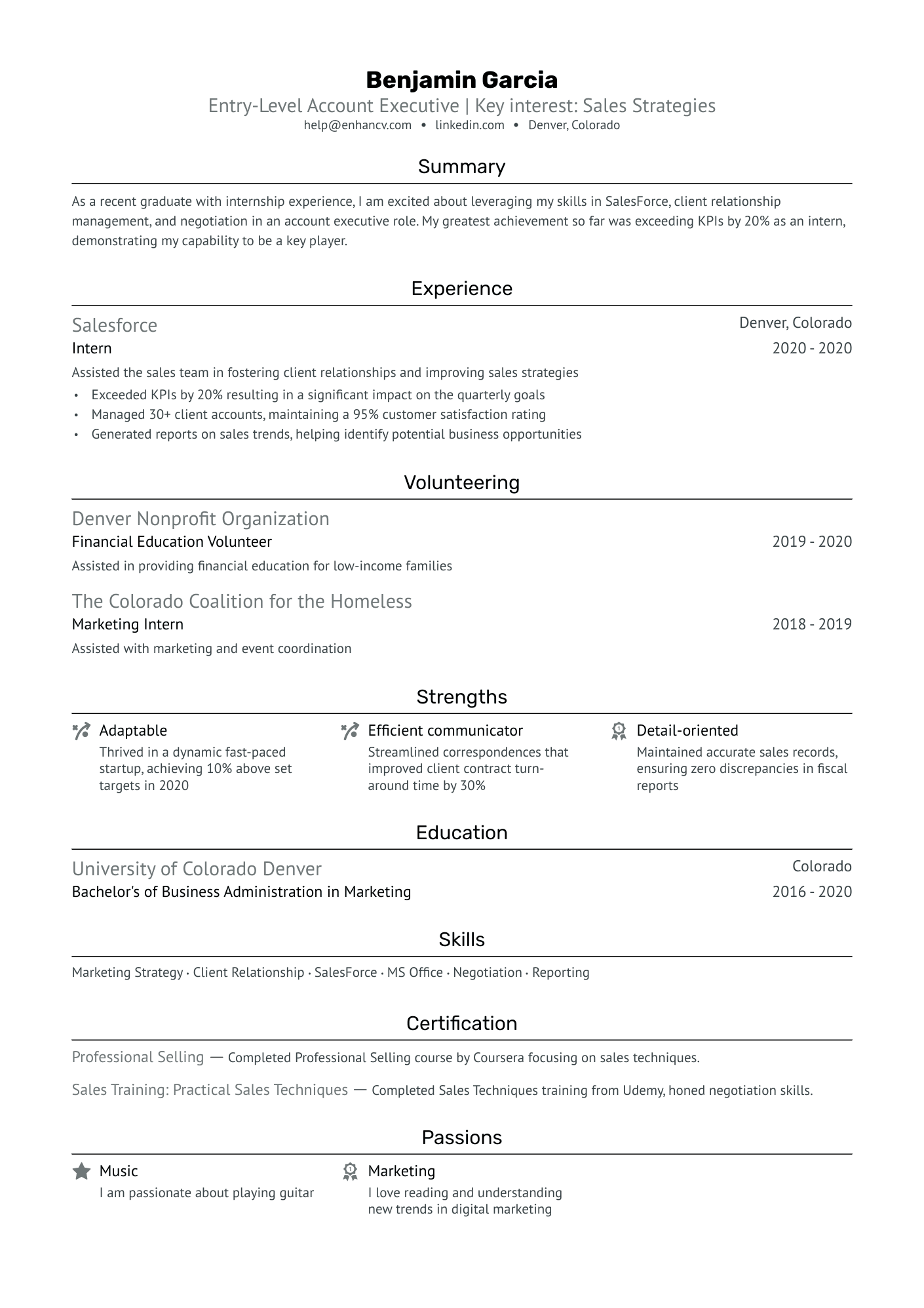 Entry Level Account Executive Resume Example