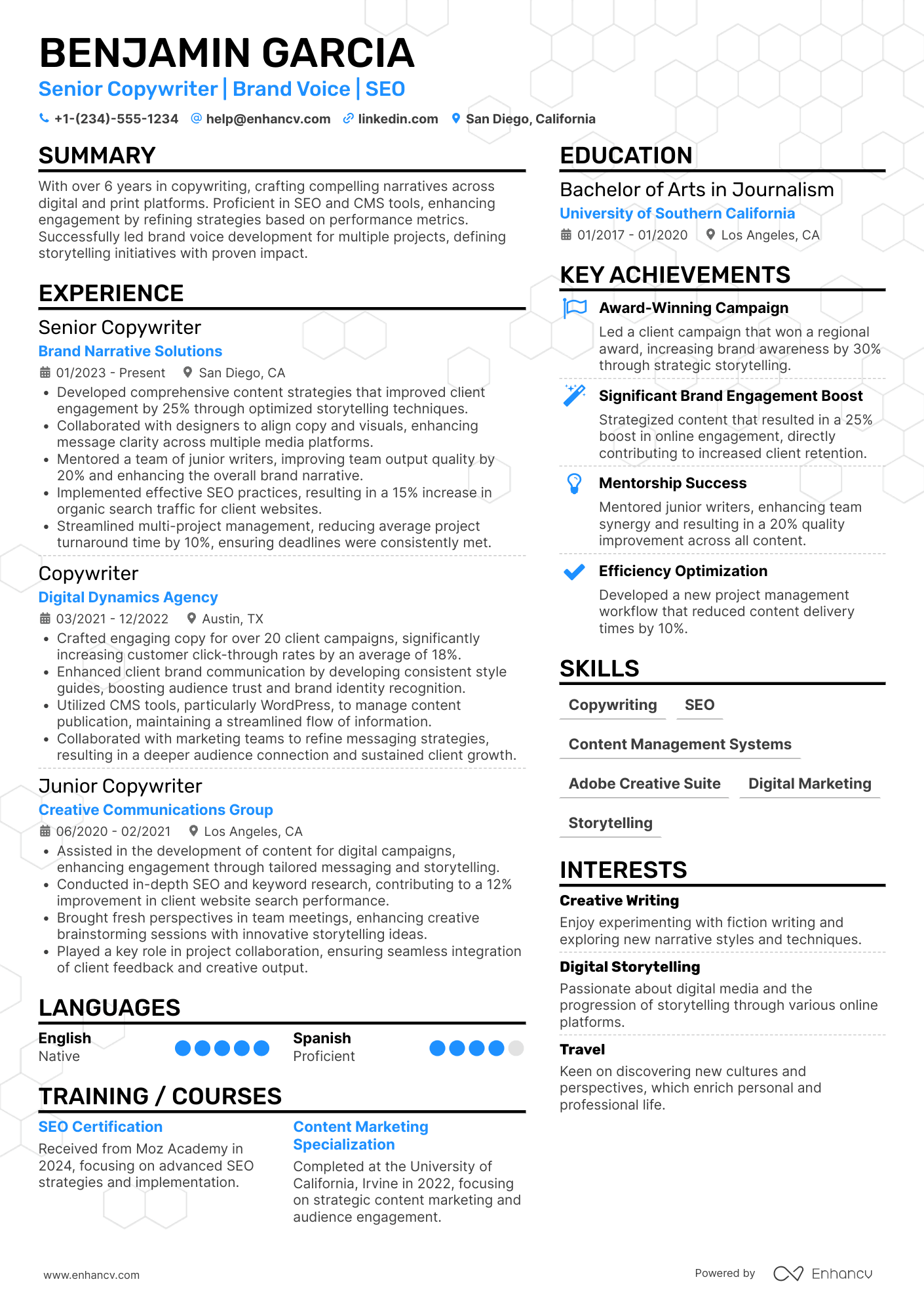 Senior Copywriter Resume Example