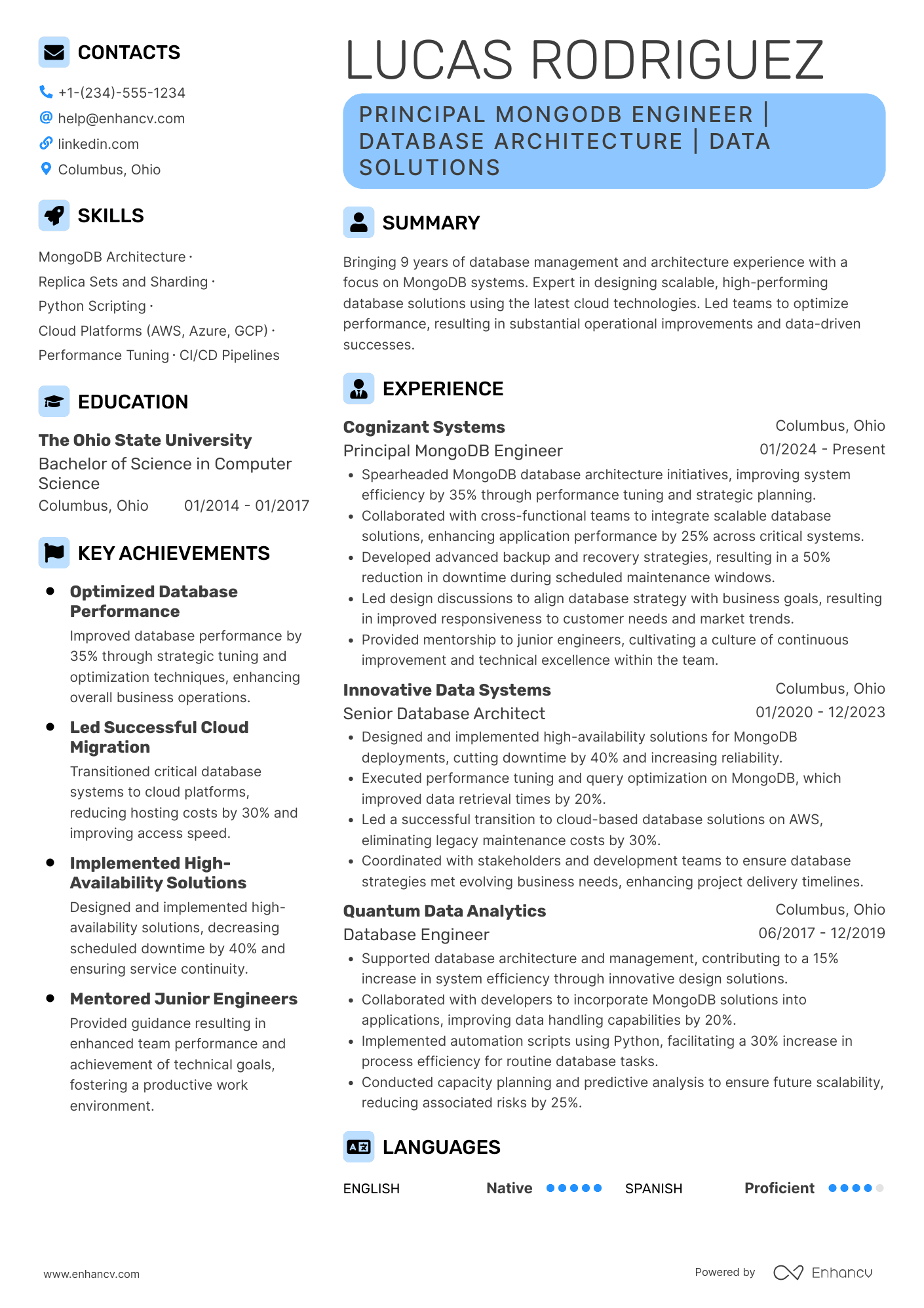 Principal MongoDB Engineer Resume Example