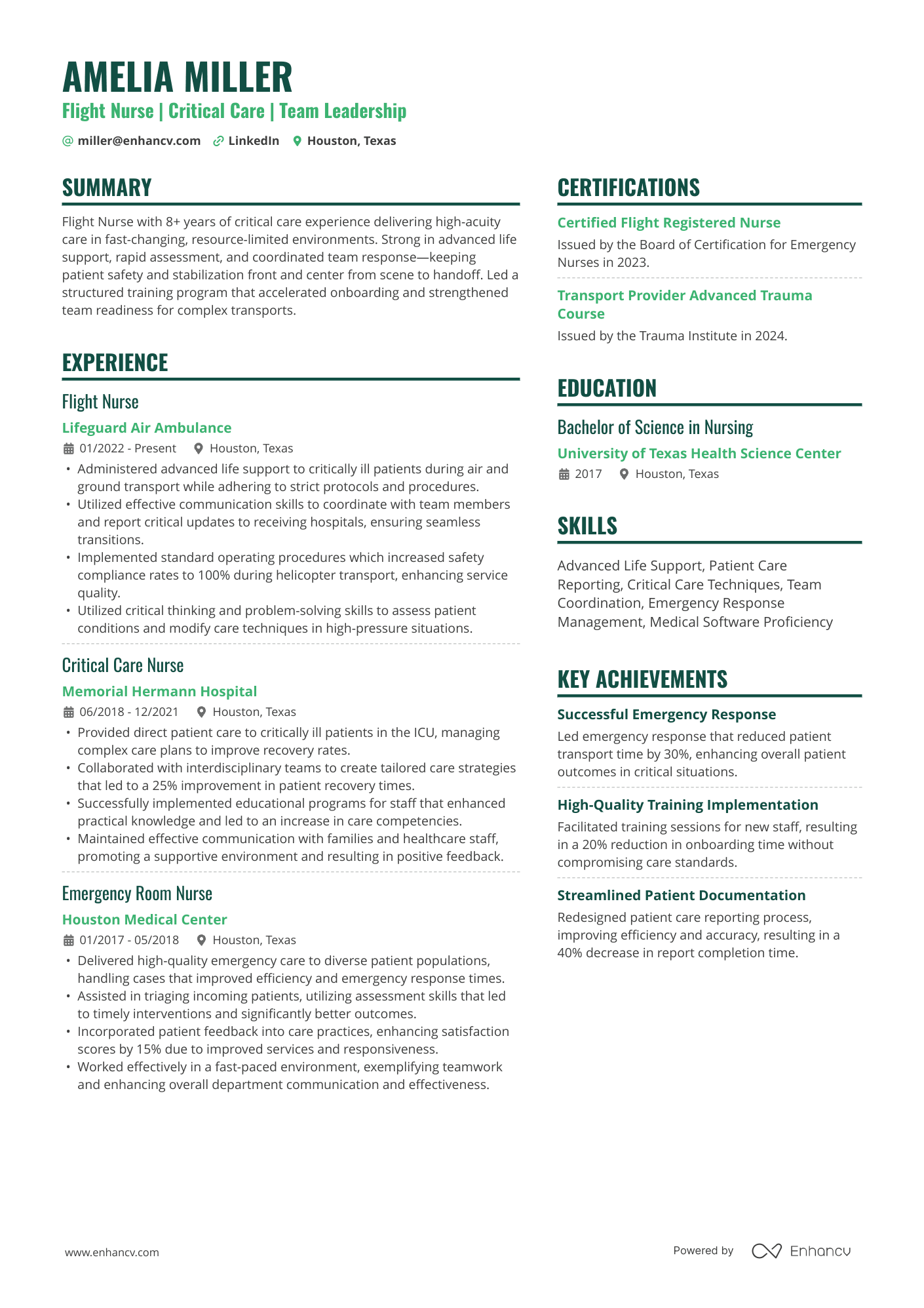 Flight Nurse Resume Example